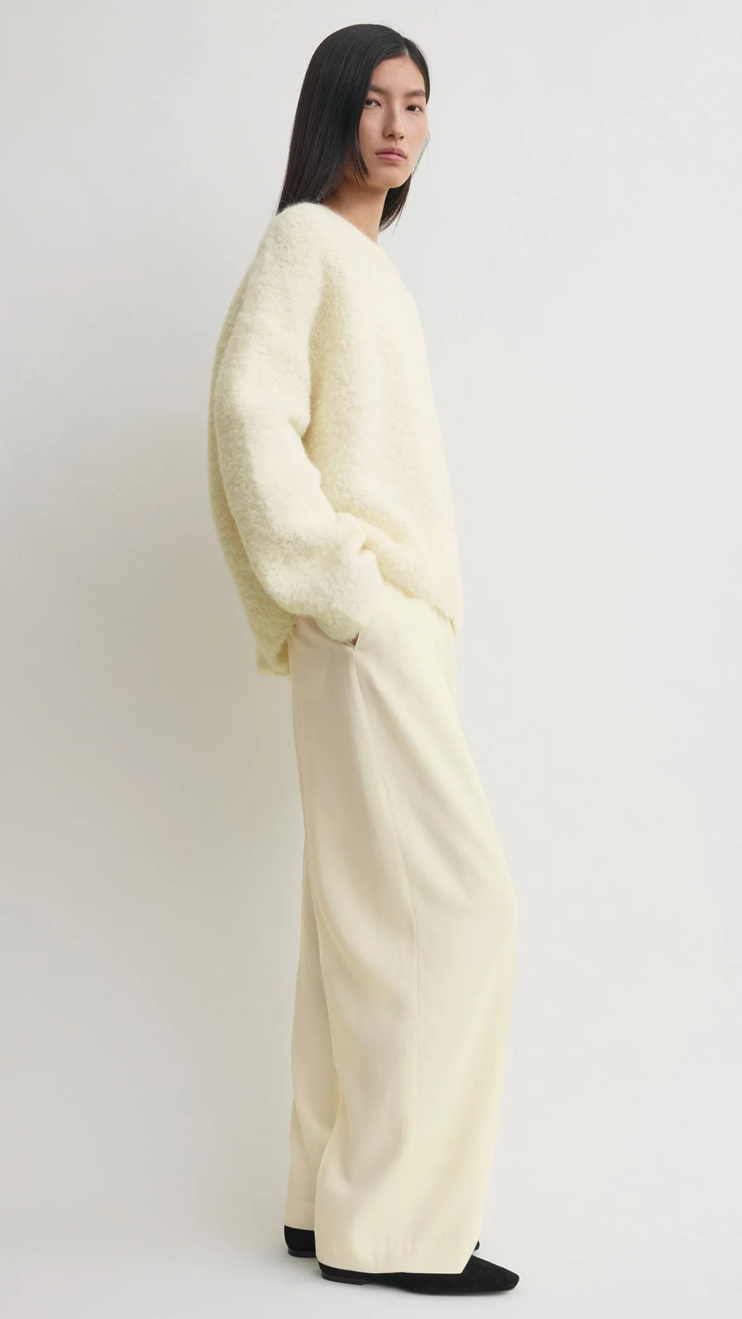 Toteme Boxy Boucle Knit Sweater  in Milk