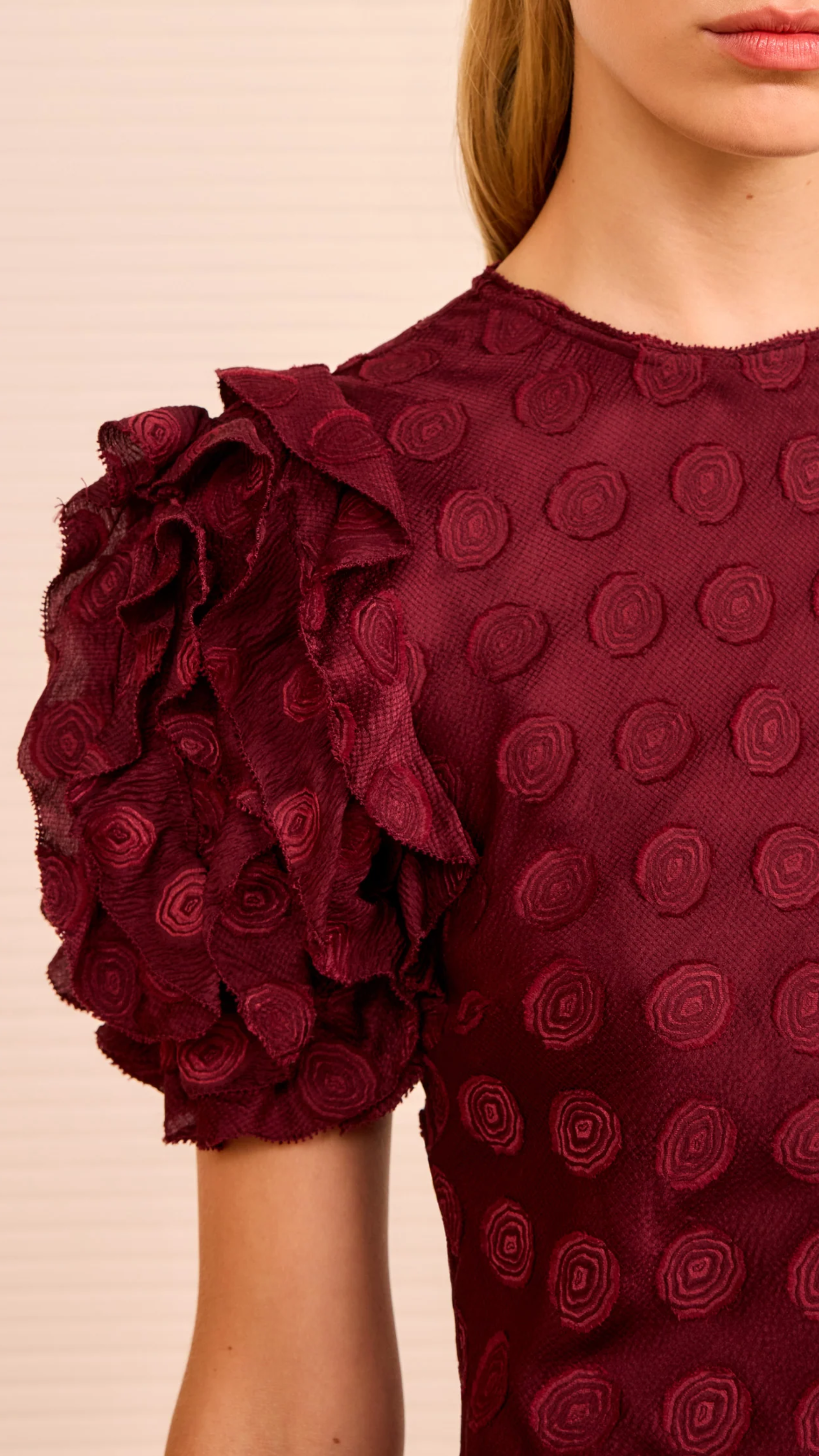 Ulla Johnson Elvia Ruffle Sleeve Midi Dress in Claret