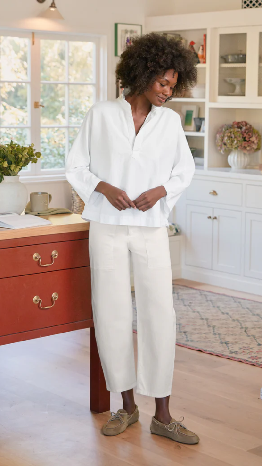 Frank & Eileen Bray Twill Barrel Pant in Chalk