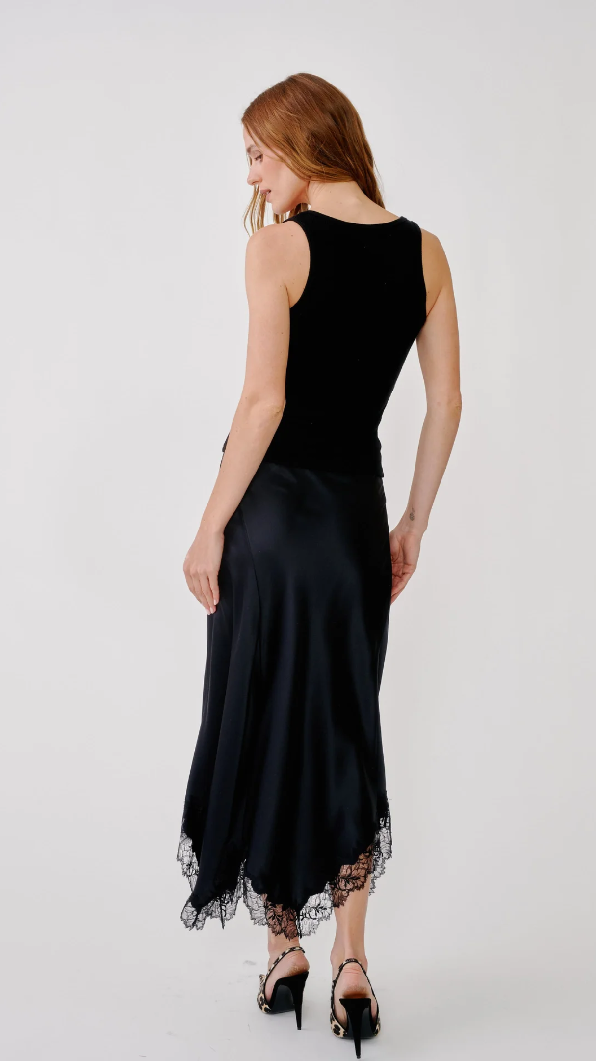 Sablyn Keri Paneled Bias Silk Skirt With Lace in Black
