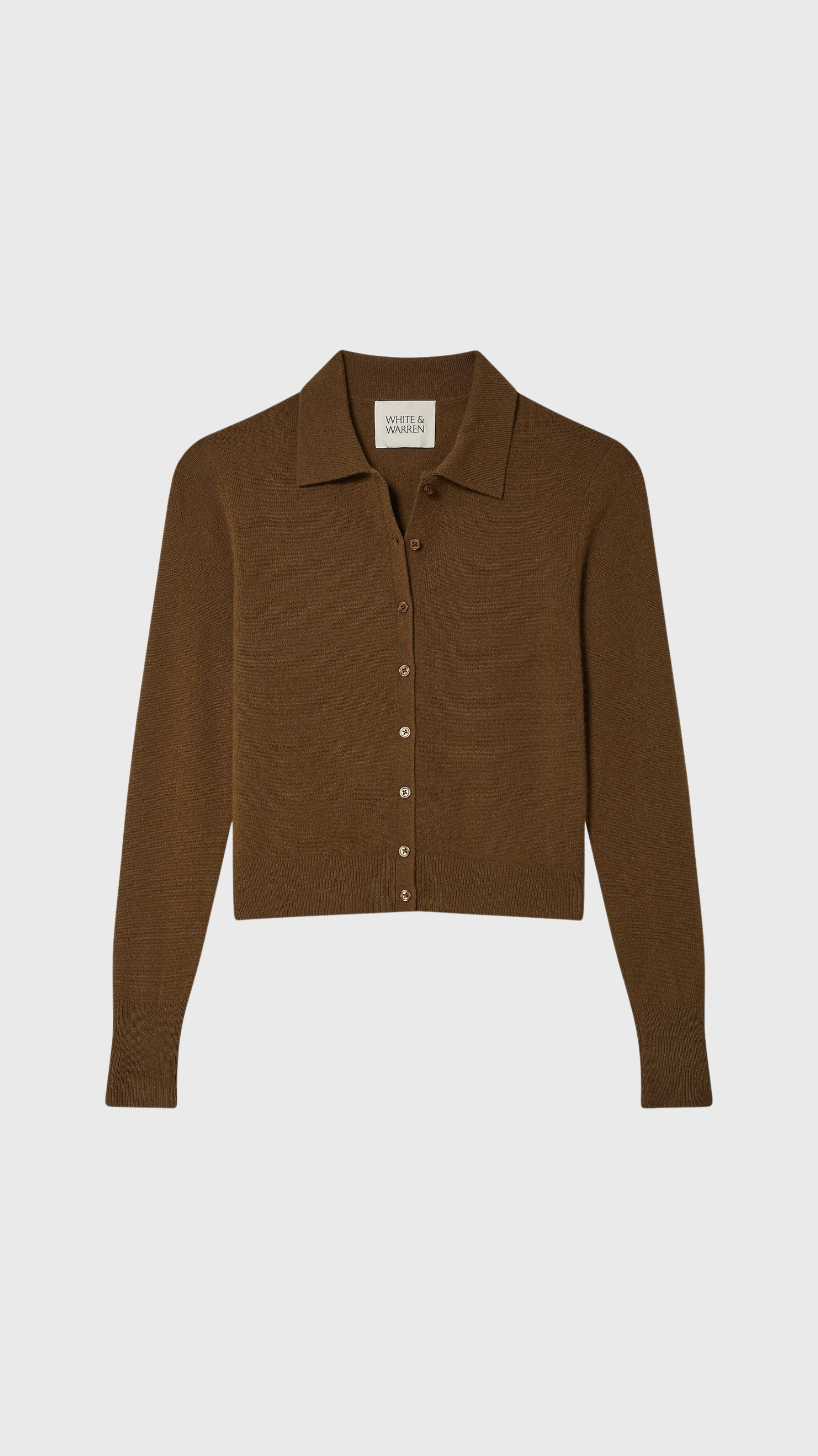 White + Warren Cashmere Collared Cardigan in Golden Brown