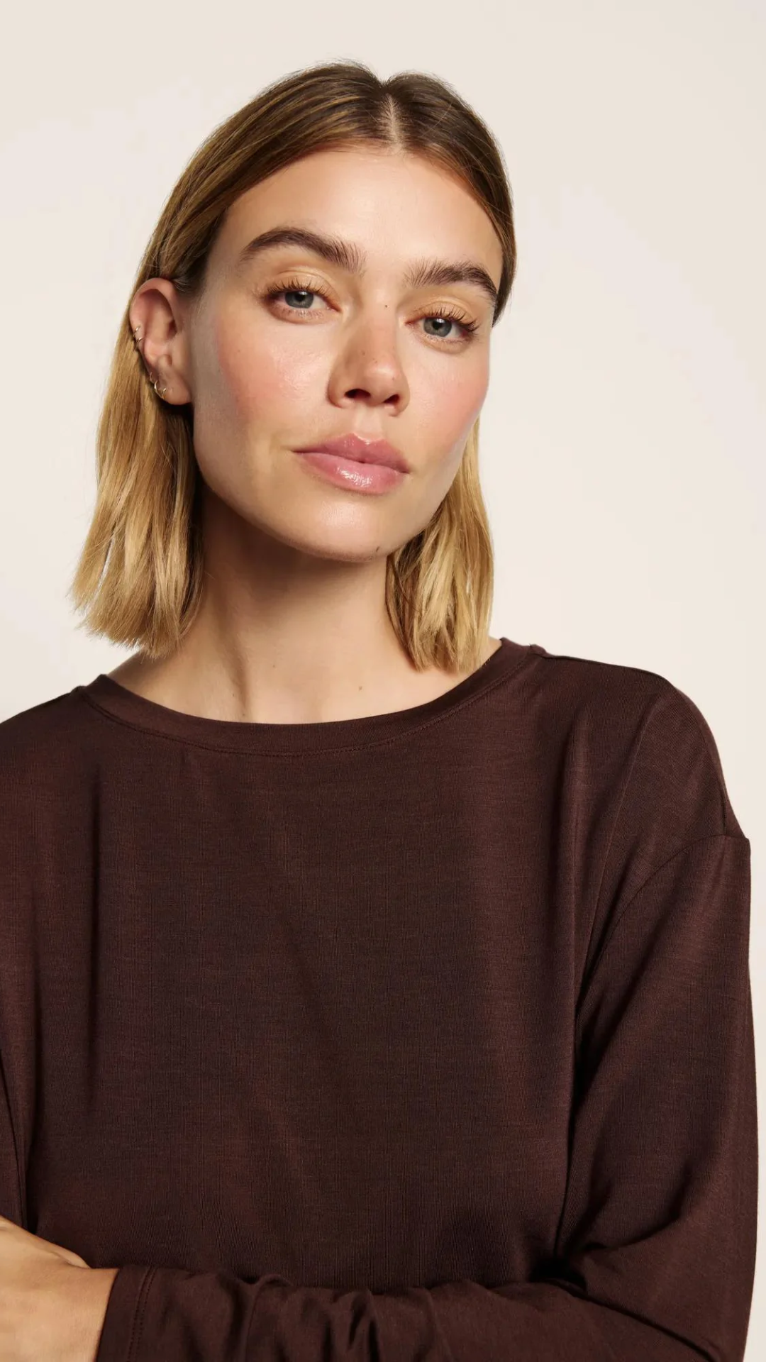 Eberjey Gisele Long Sleeve Top in Chocolate