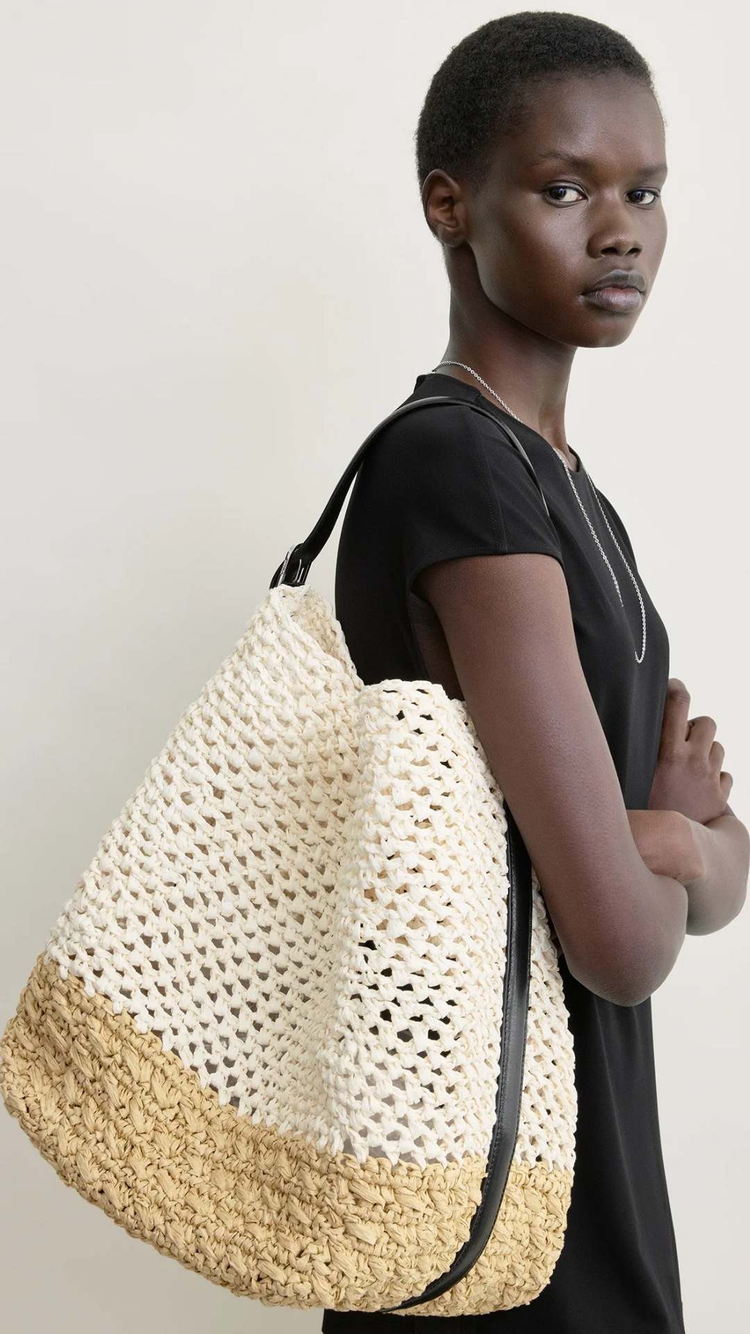 Toteme Belted Paper Tote Bag in Ecru/Vanilla