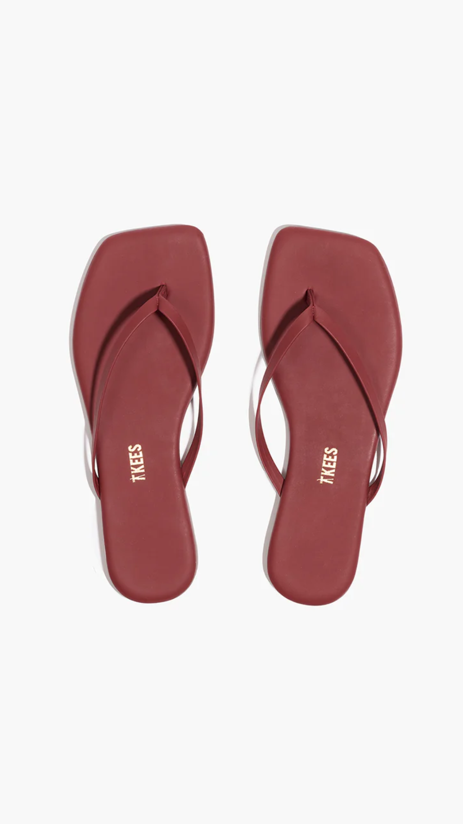TKEES Square Toe Lily Leather Flip Flops in Burgundy