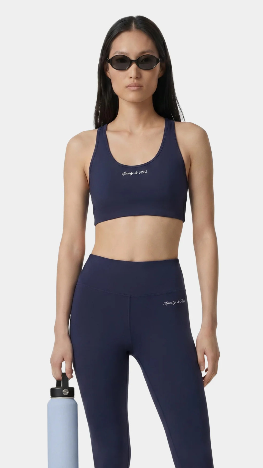 Sporty & Rich Signature Logo Sports Bra in Dark Navy