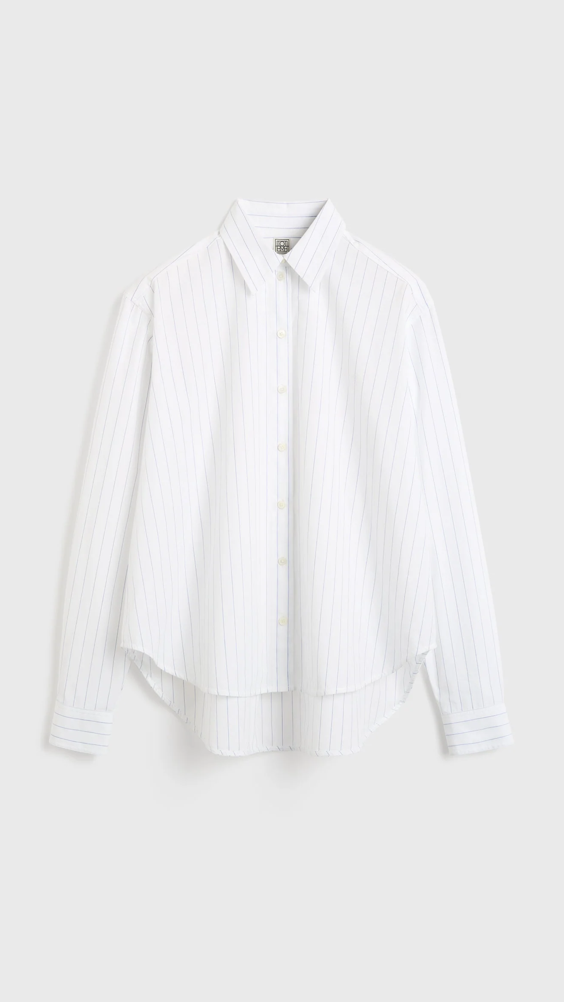 Toteme Monogram Striped Shirt in White Cobalt Pinstripe