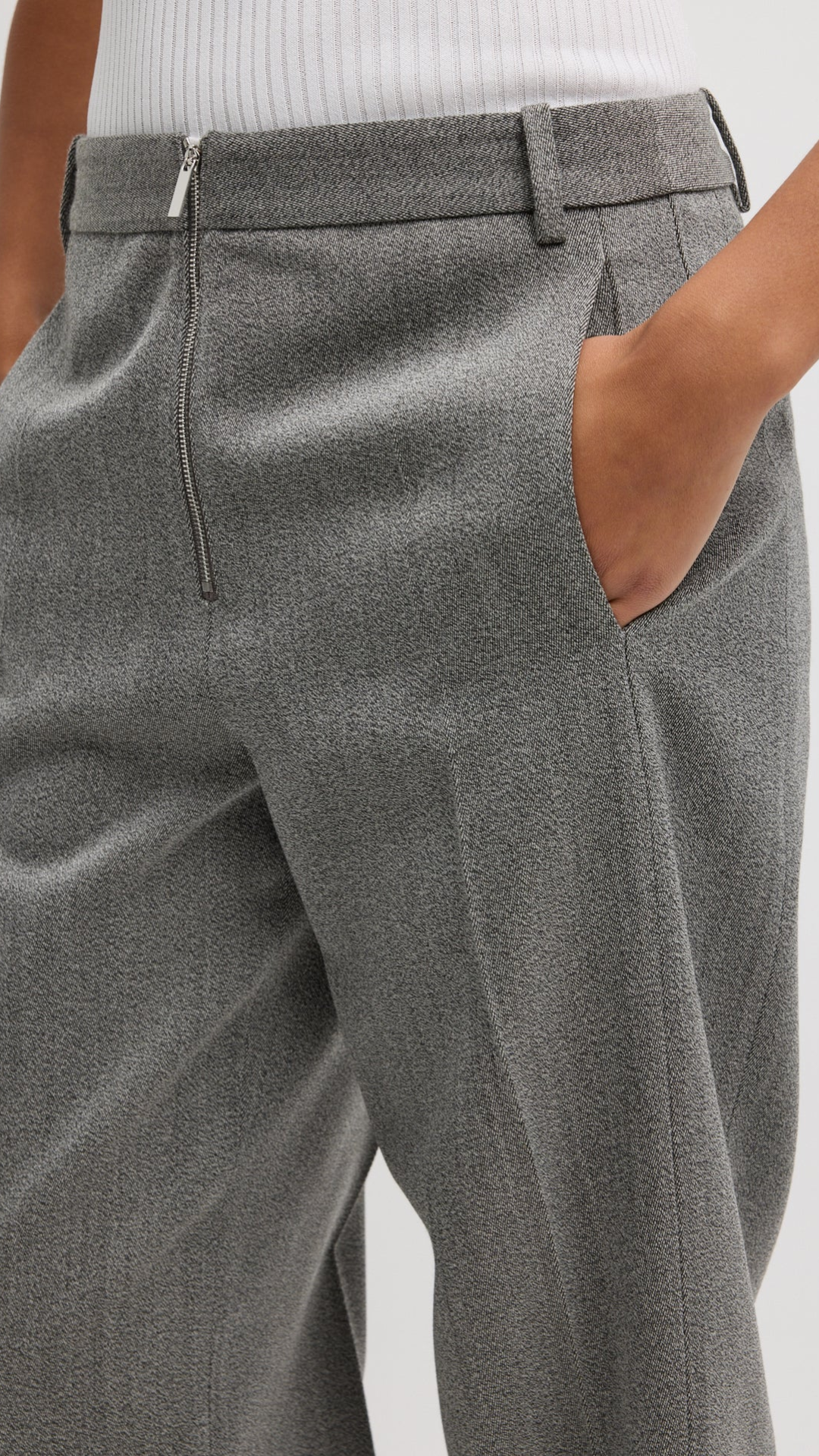 Tibi Structured Wool Zip Trouser in Grey Multi