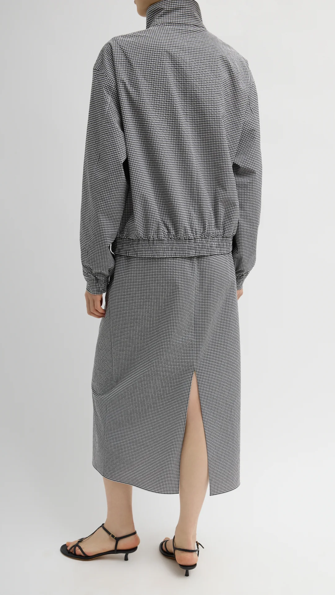 Tibi Tech Gingham Slip Skirt in Black/White