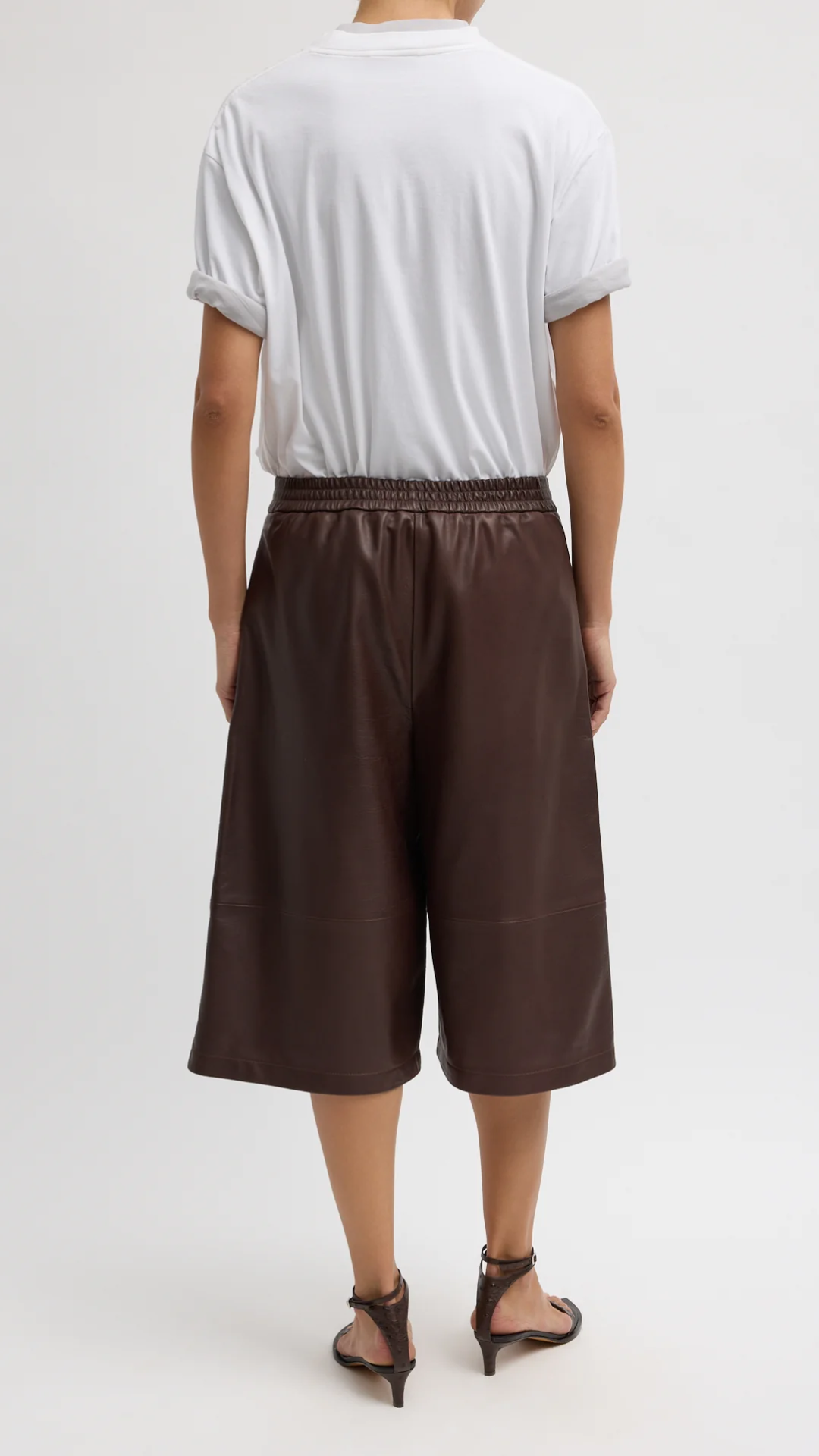 Tibi Leather Relaxed Long Short in Brown