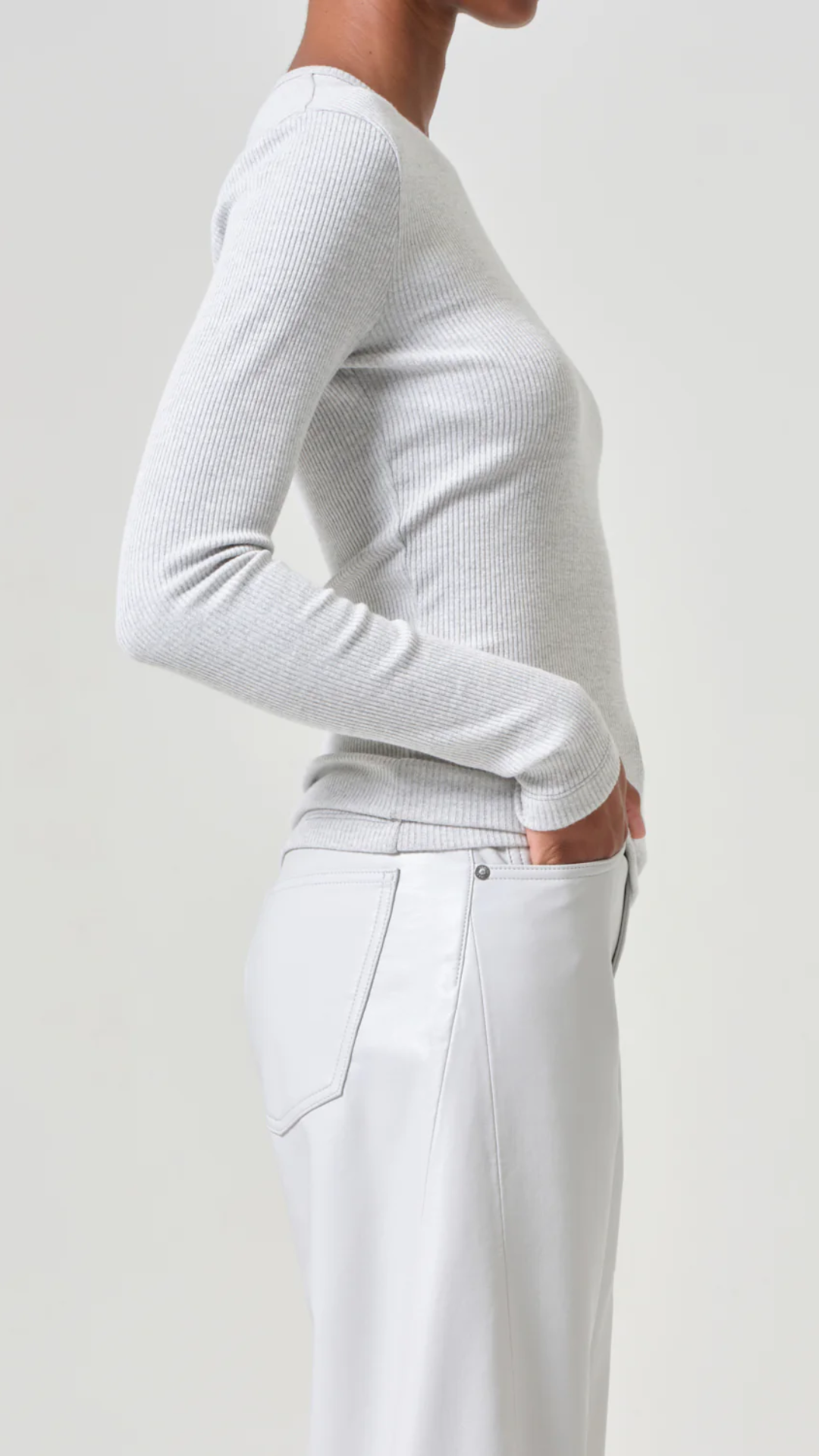 Agolde Delphi Slim Long Sleeve Tee in Grey Heather