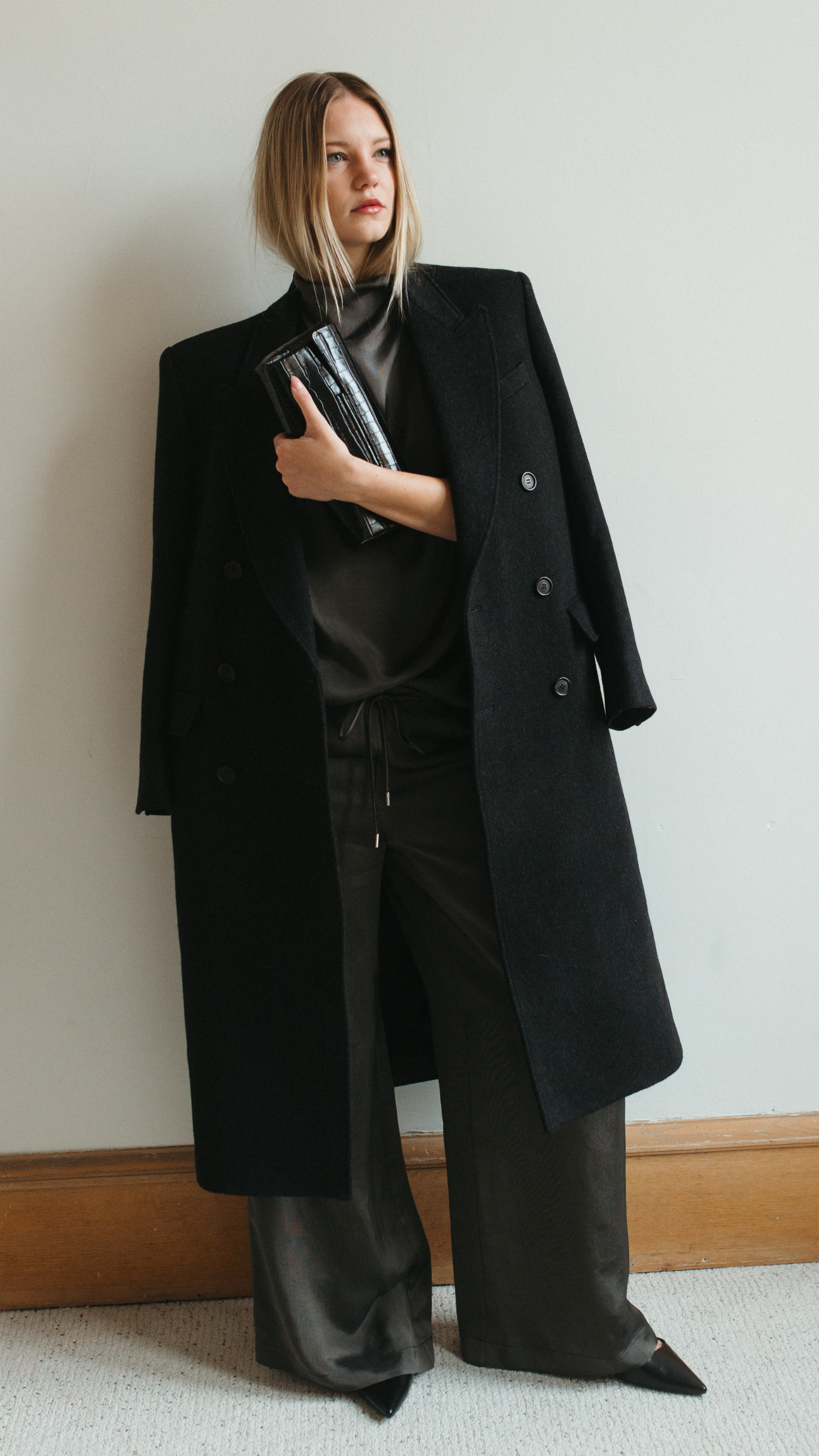 Nili Lotan Edmont Double Breasted Coat in Charcoal