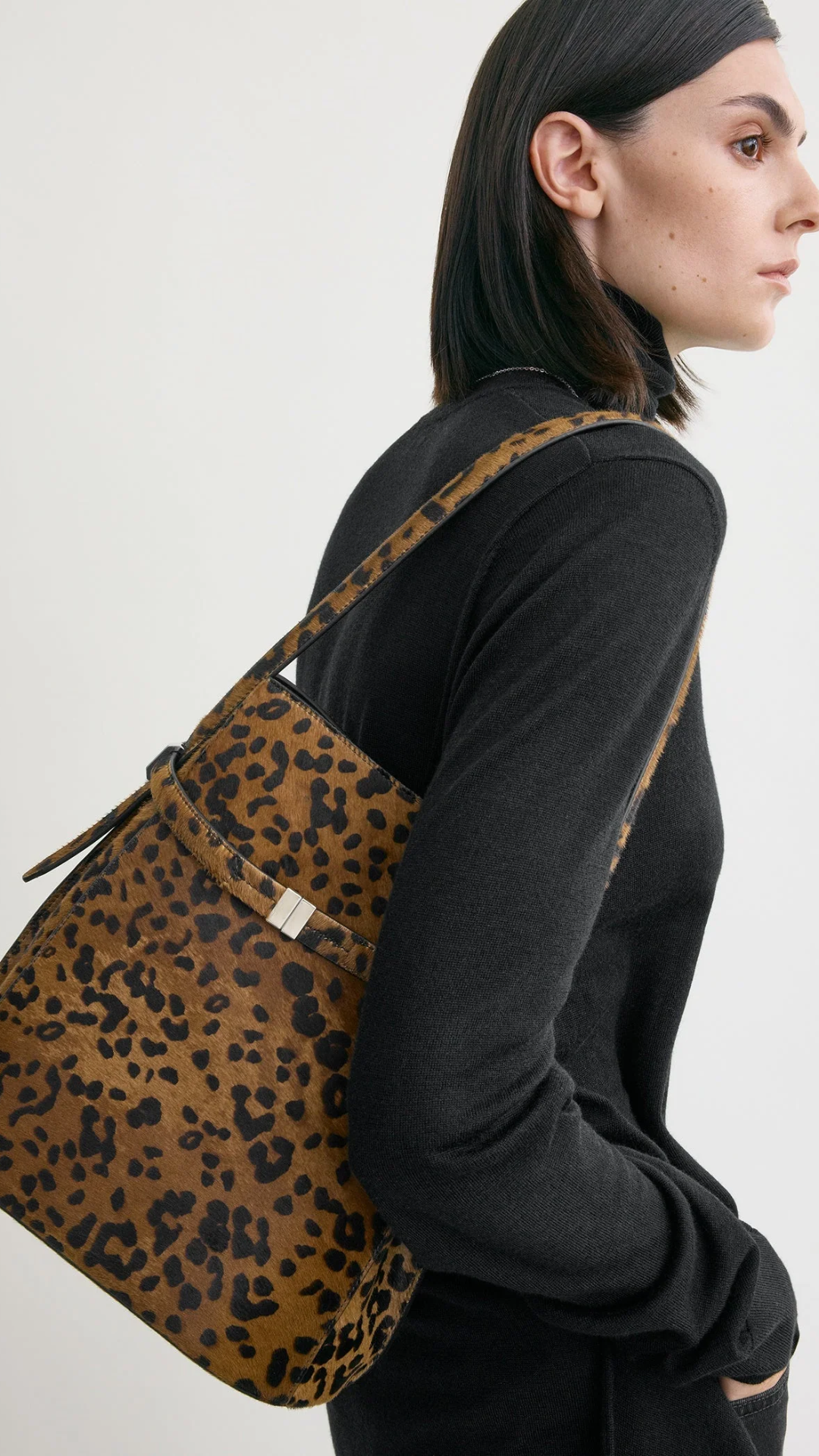 Toteme Belted Pony Hair Bucket Bag in Leopard
