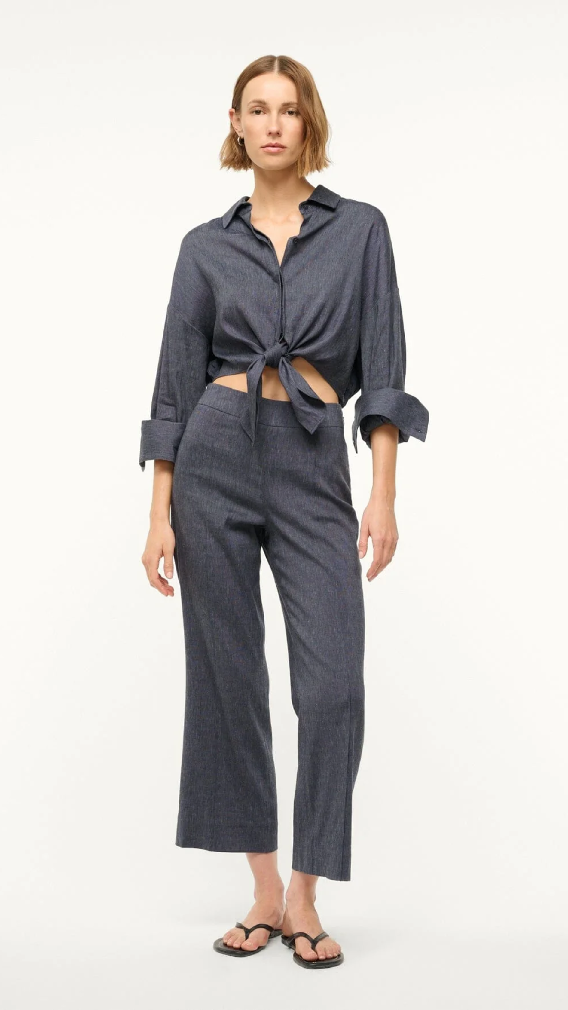 Staud Knack Linen Pant in Chambray