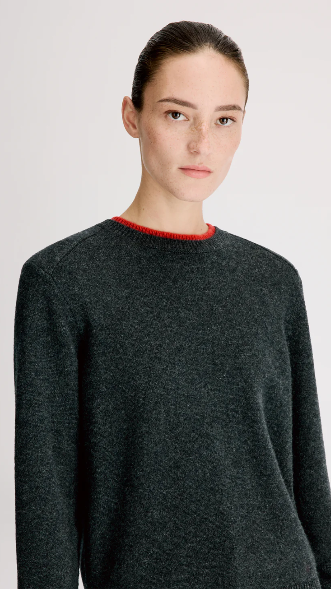 Loulou de Saison Otis Contrast Sweater in Charcoal/Red