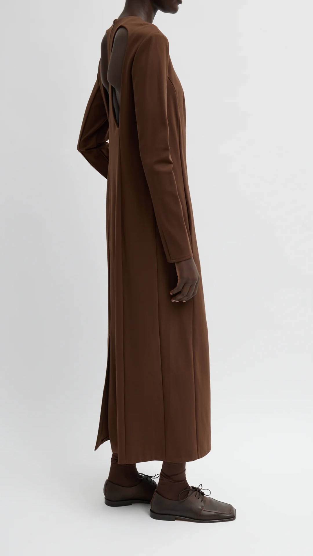 Tibi Compact Knit Dress with Cut Out Back in Brown