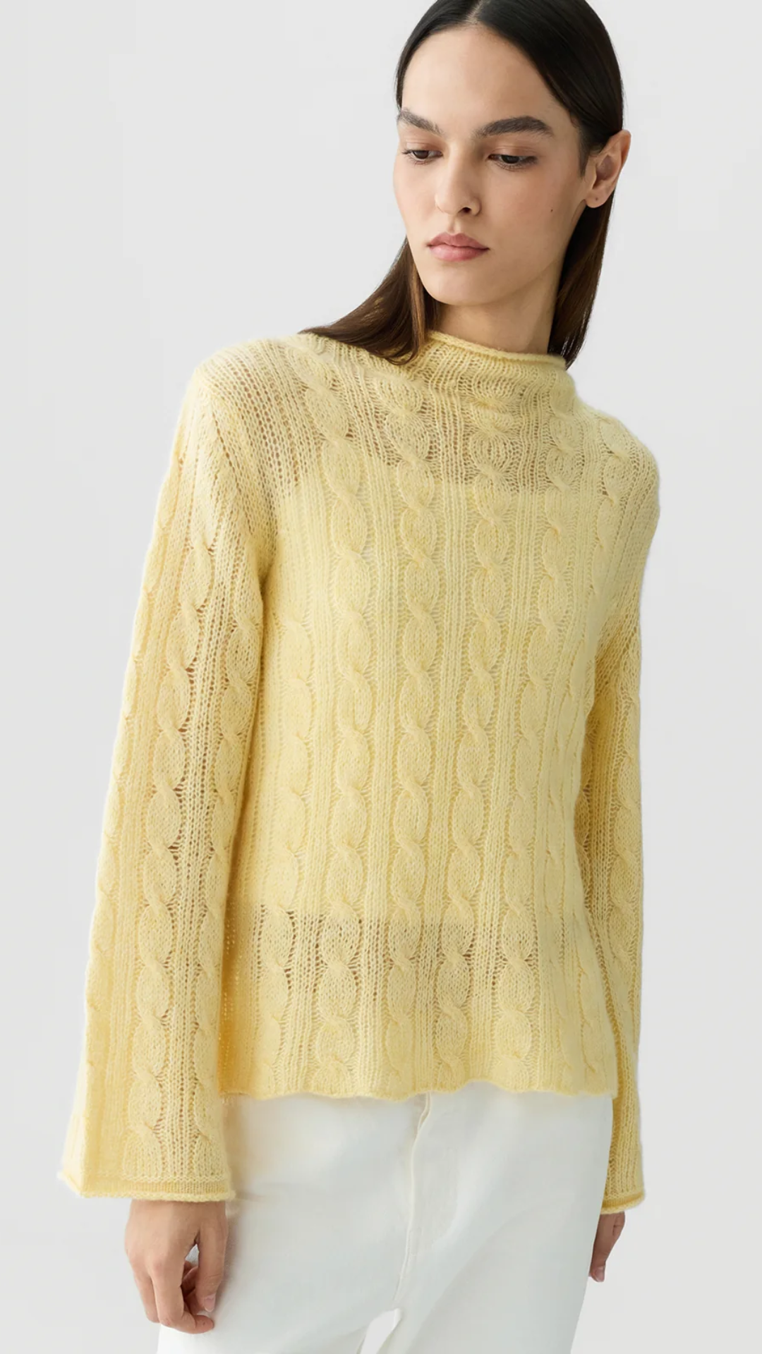 Guest In Residence Cable Mock Neck Top in Butter