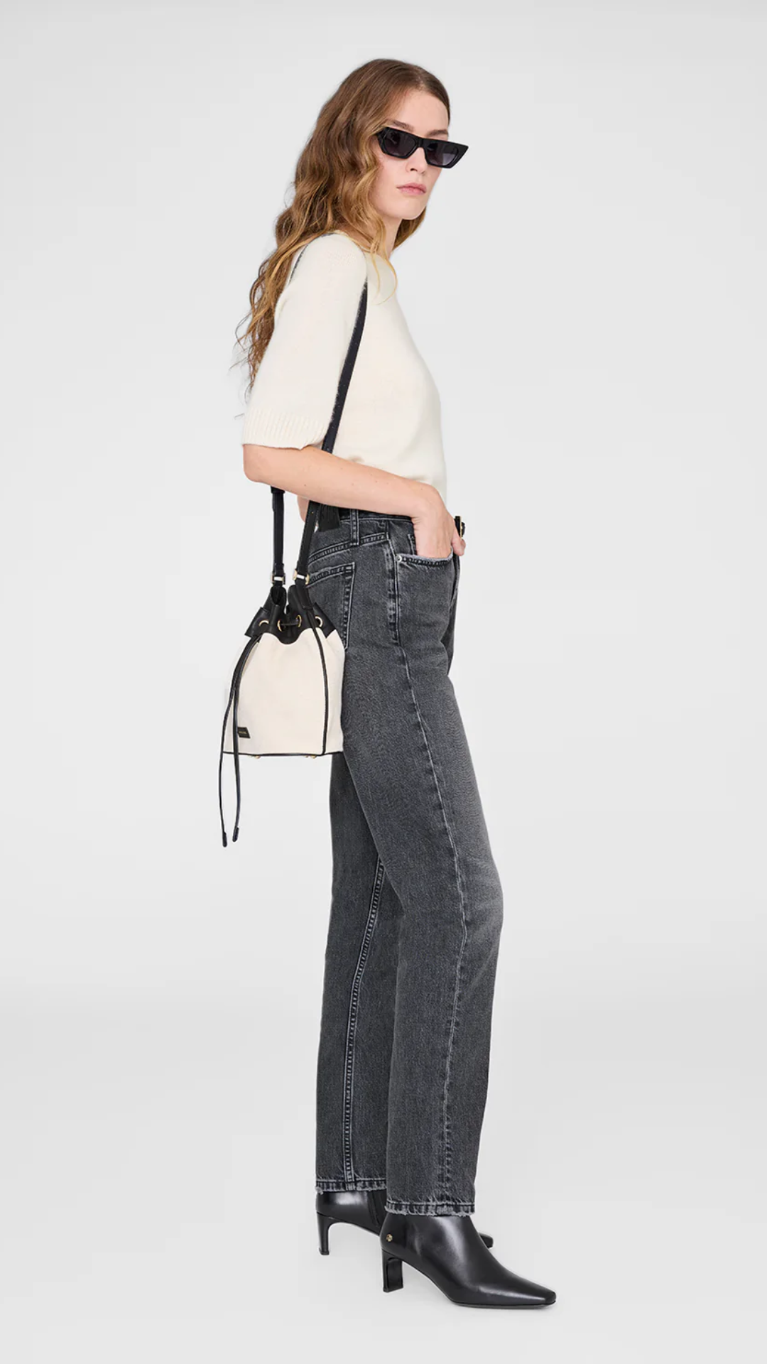 Anine Bing Mini Alana Bucket Bag in Beige