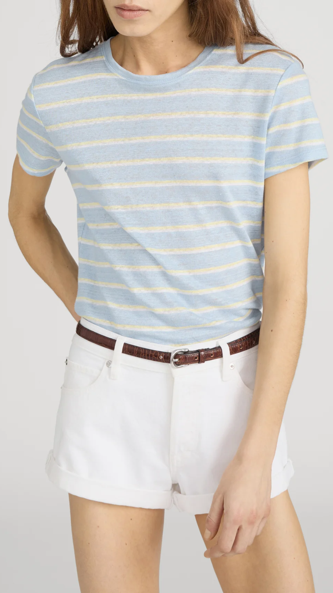 Frame The Linen Baby Tee in Chambray Blue Multi