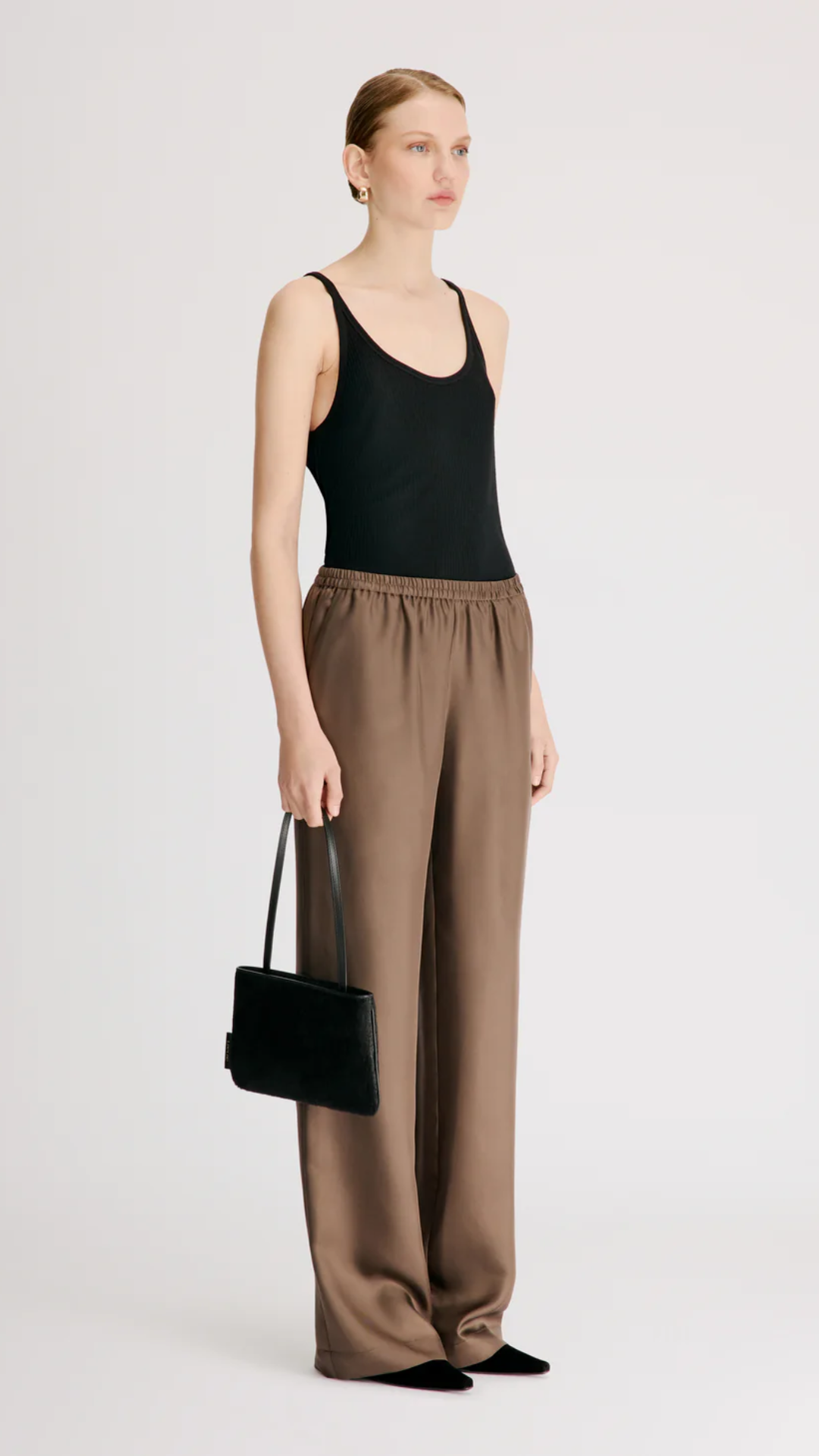 Loulou de Saison Alera Wide Leg Silk Pant in Dark Brown
