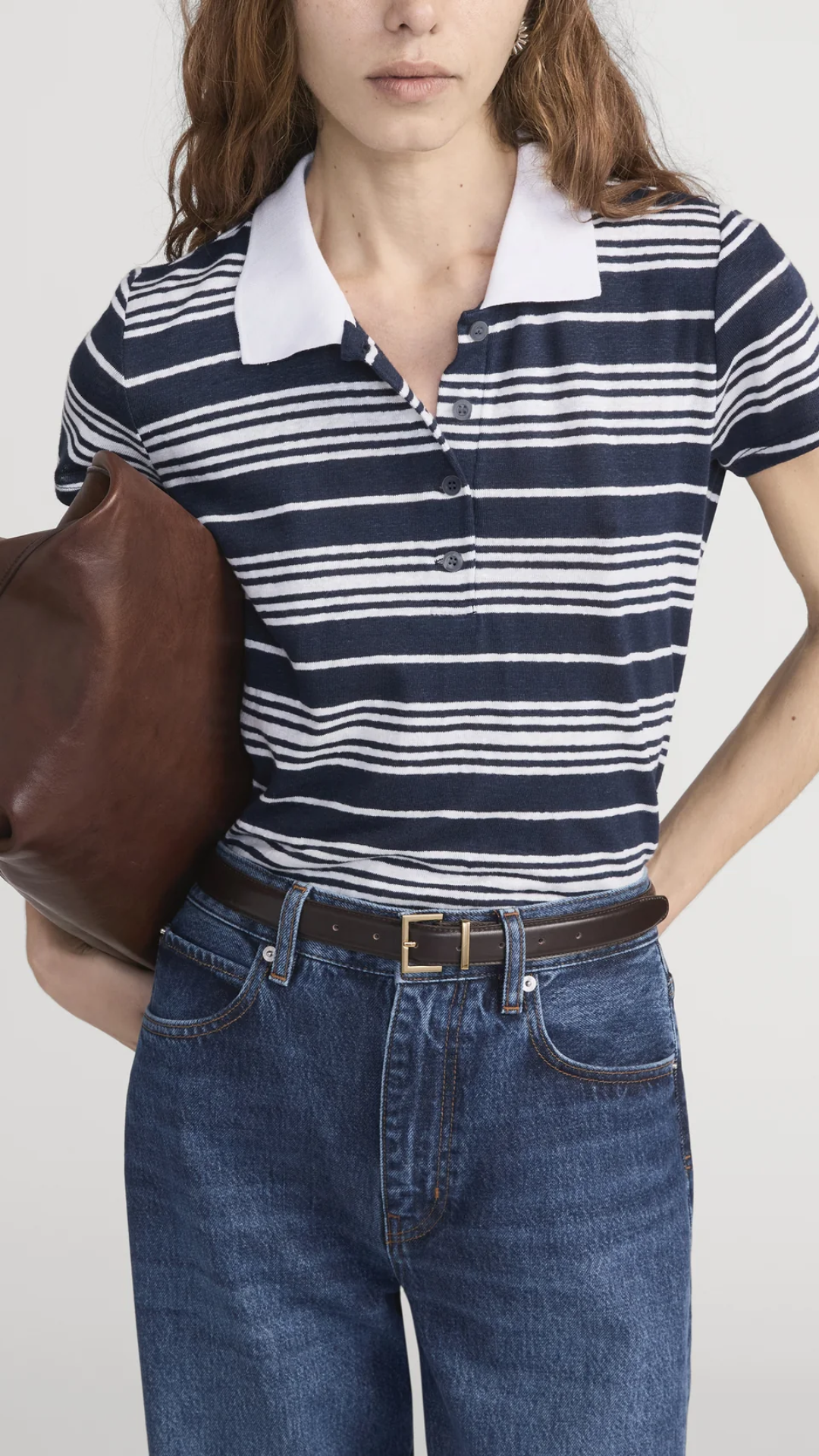 Frame The Striped Polo in Navy Multi