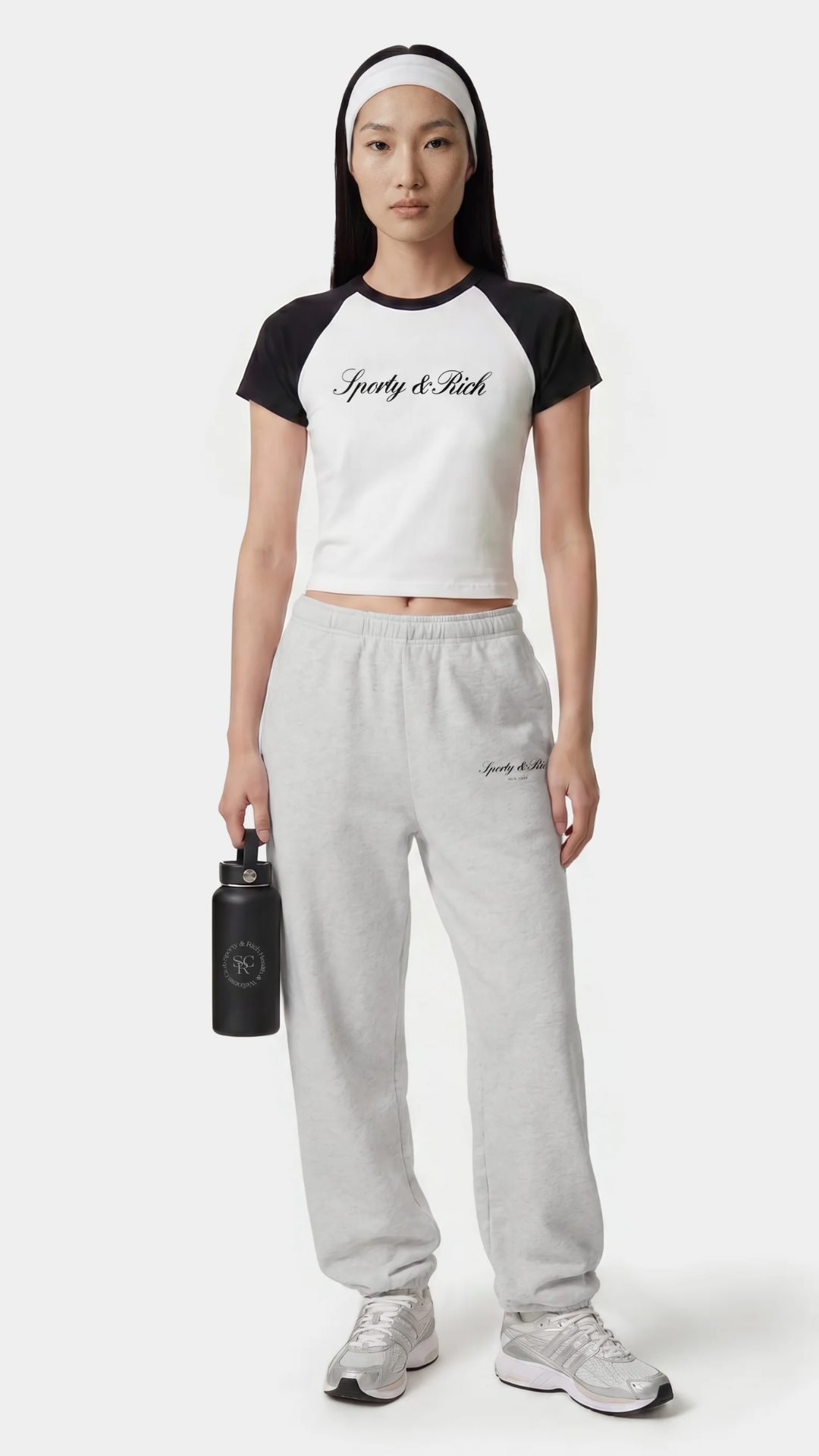 Sporty & Rich Signature NY Sweatpant in Heather Gray