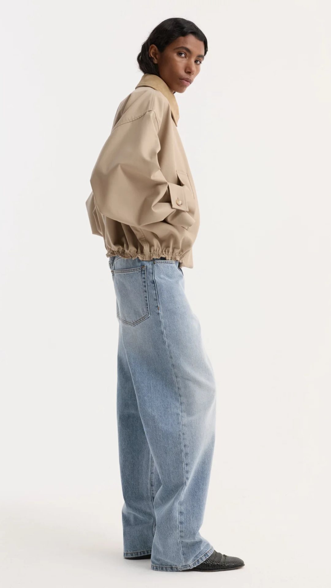 Róhe Suede Collar Blouson Jacket in Sand