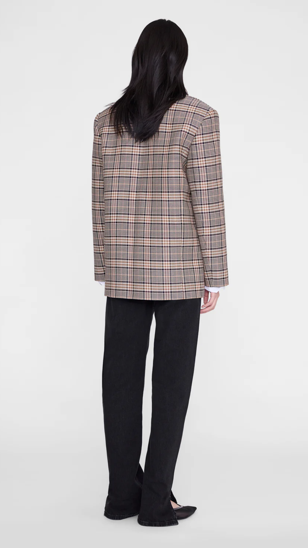 Anine Bing Quinn Blazer in Beige and Navy Checks