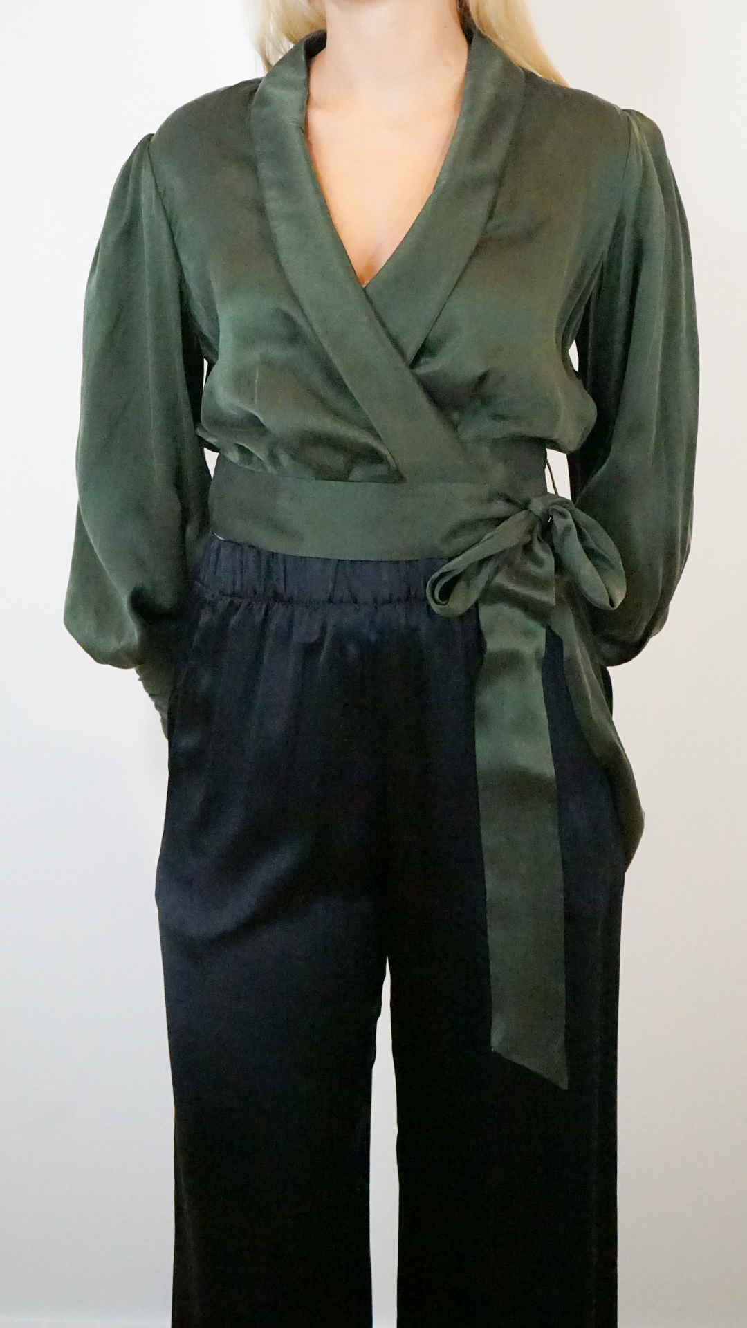 Zimmermann Silk Wrap Top in Dark Green
