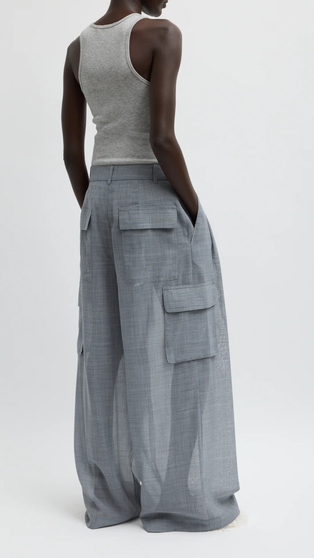 Tibi Sheer Wool Gauze Triple Pleat Pant in Heather Grey