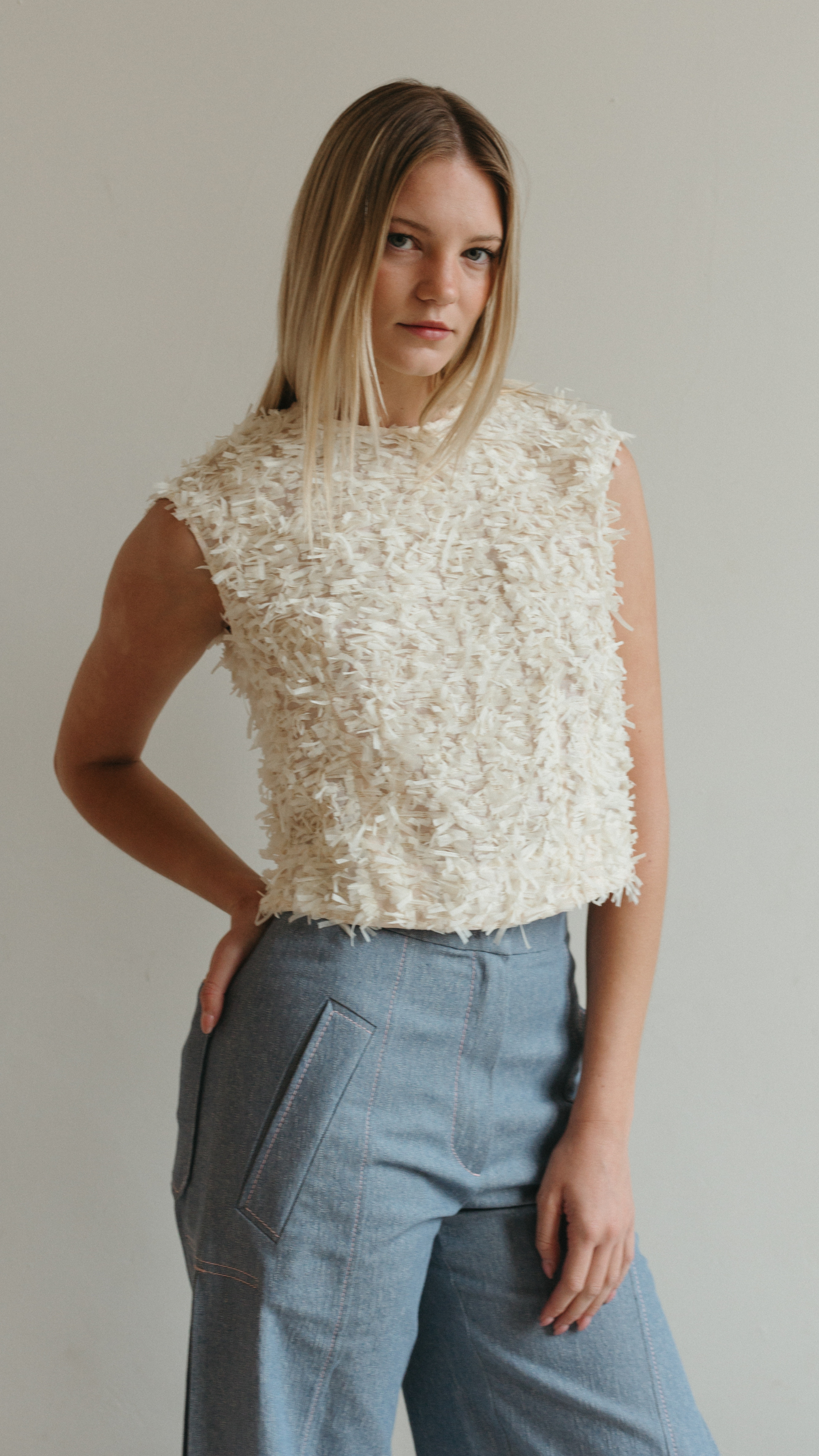 Odeeh Sleeveless Embellished Top in Cream