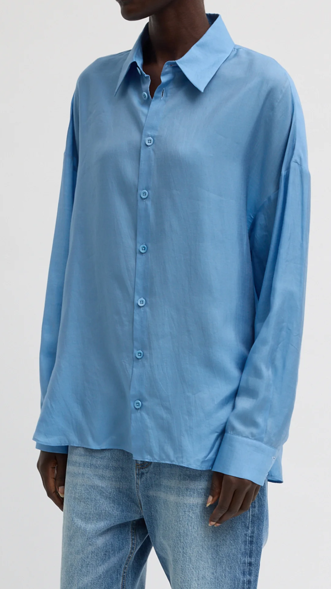 Tibi Ultra Light Silk Oversized Shirt in Blue