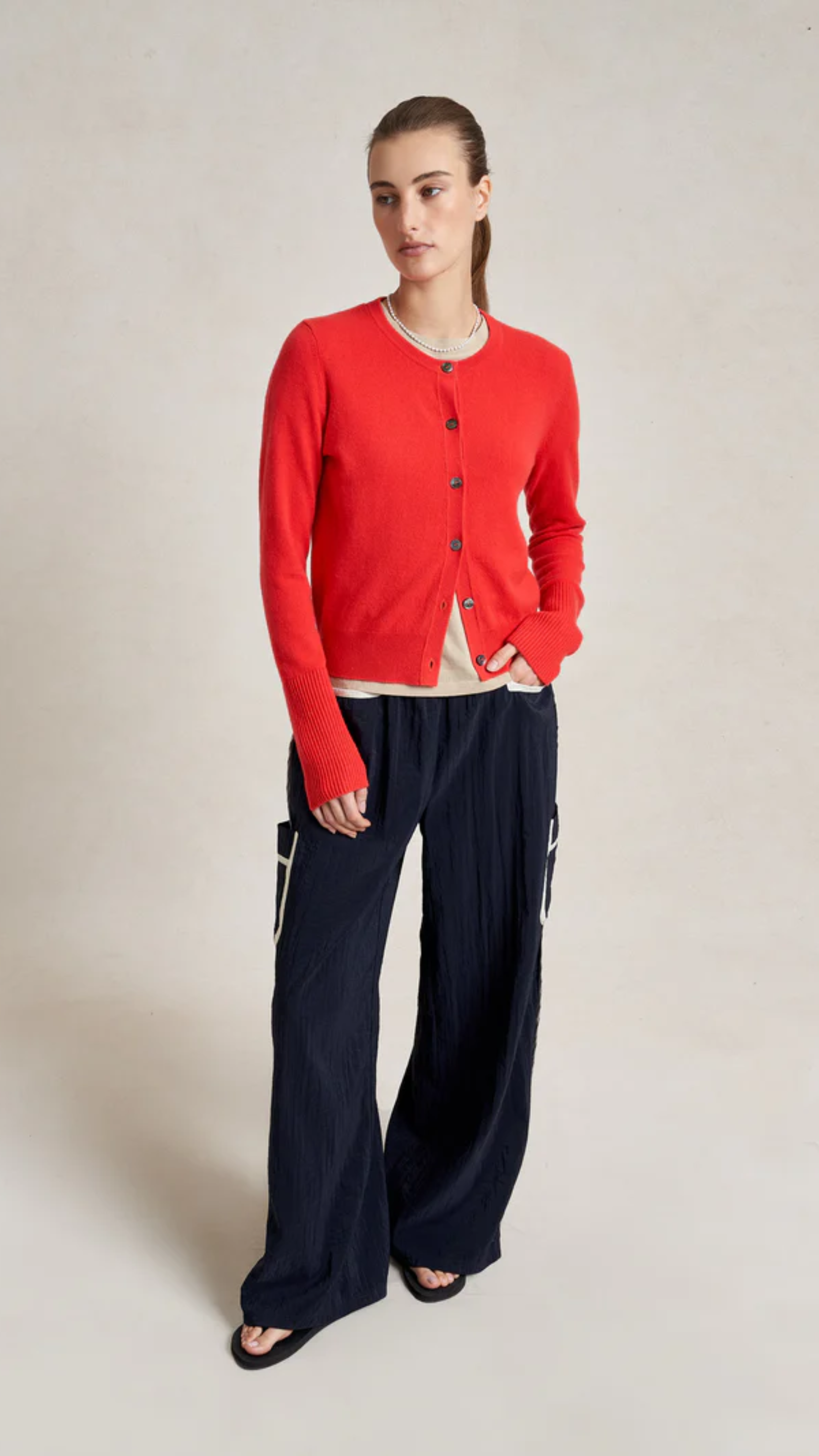 La Ligne Solid Lean Lines Cardigan in Coral