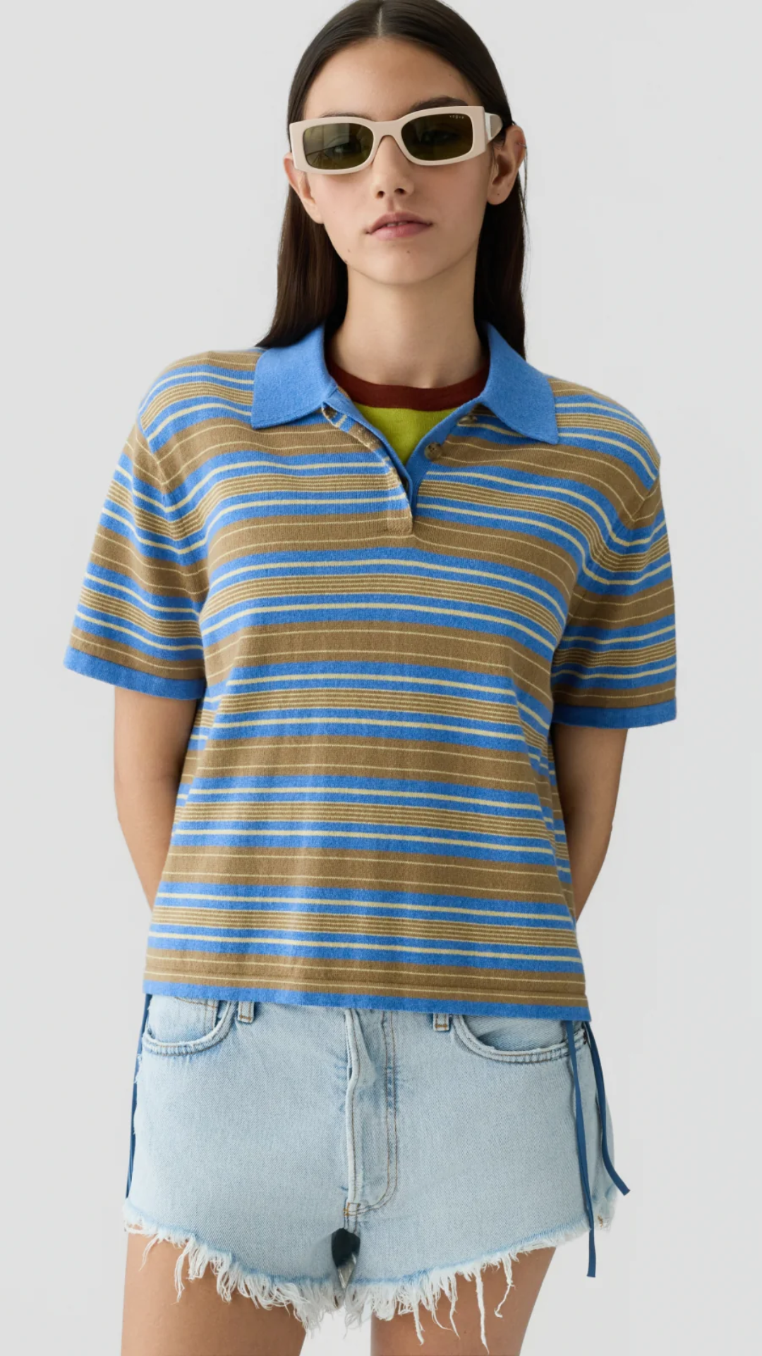 Guest In Residence Stripe Rugby Polo in Delft Blue Combo