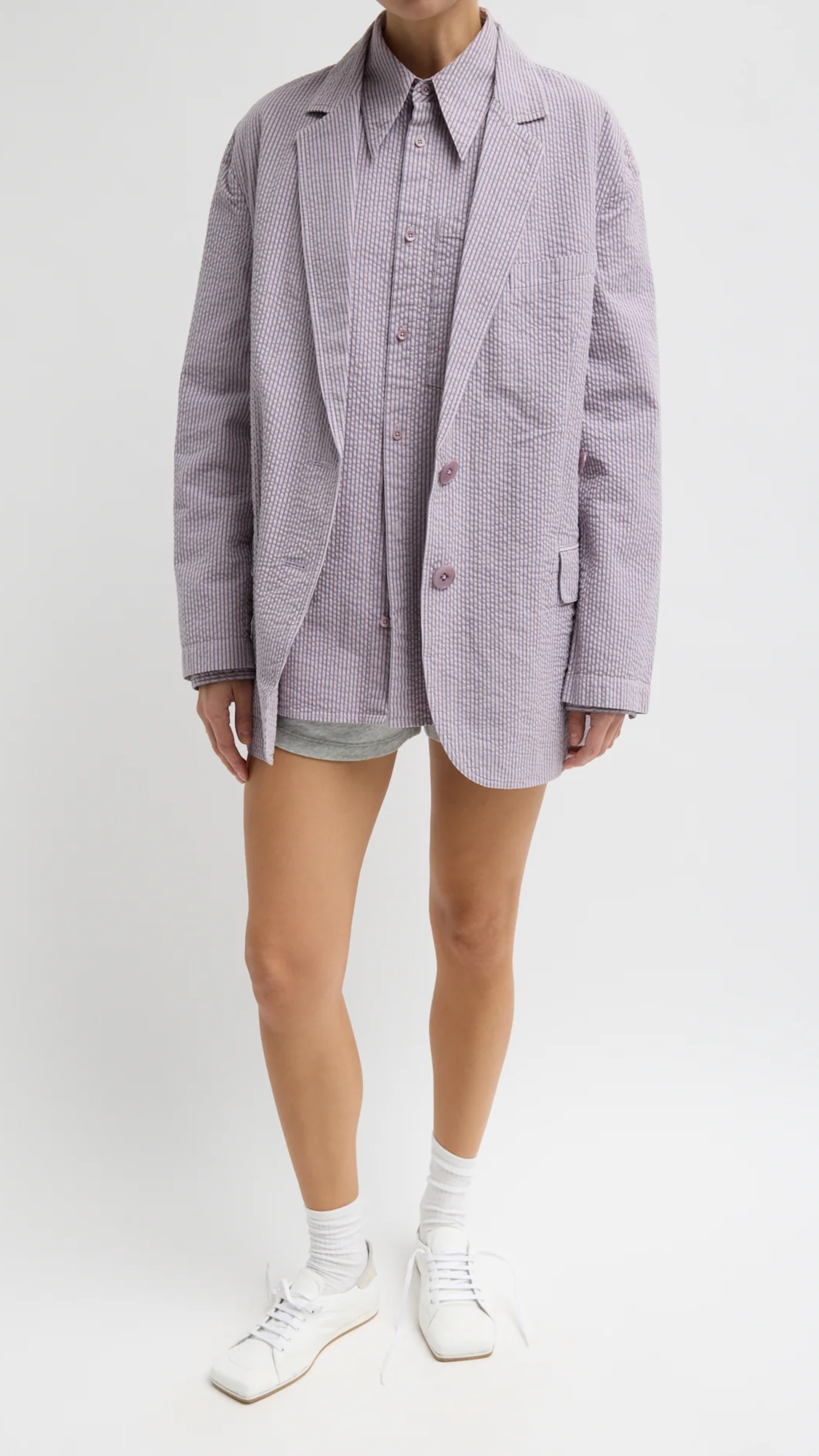 Tibi Garment Dyed Seersucker Liam Blazer in Mauve