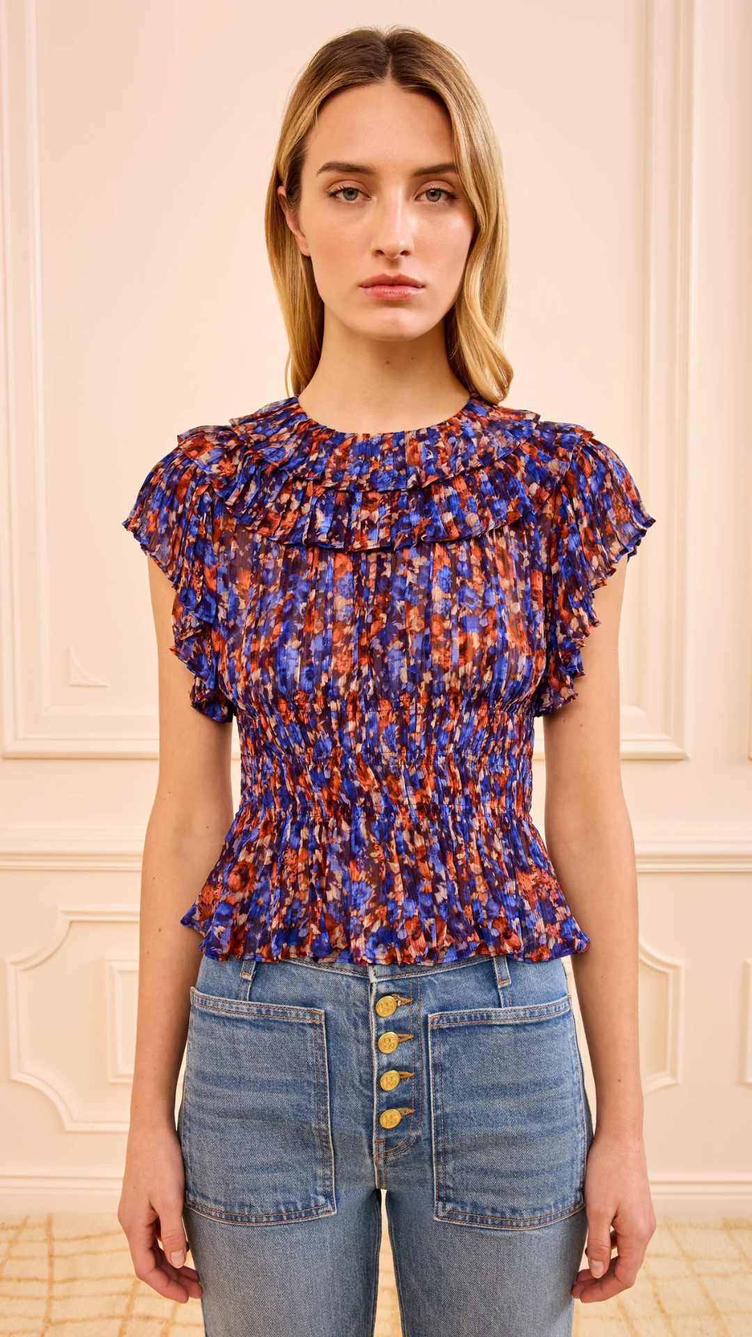Ulla Johnson Athene Short Sleeve Silk Top in Violet