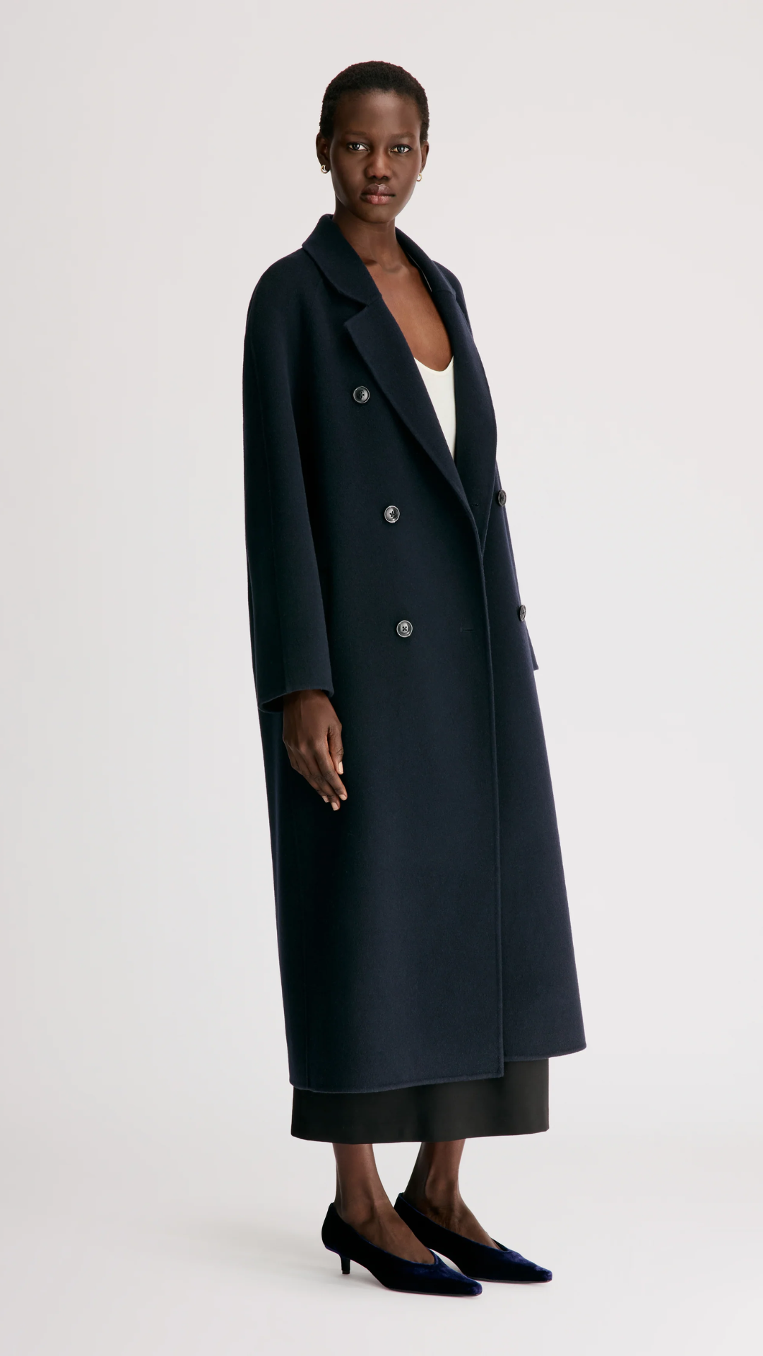 Loulou De Saison Irvin Double Breasted Coat in Navy Melange