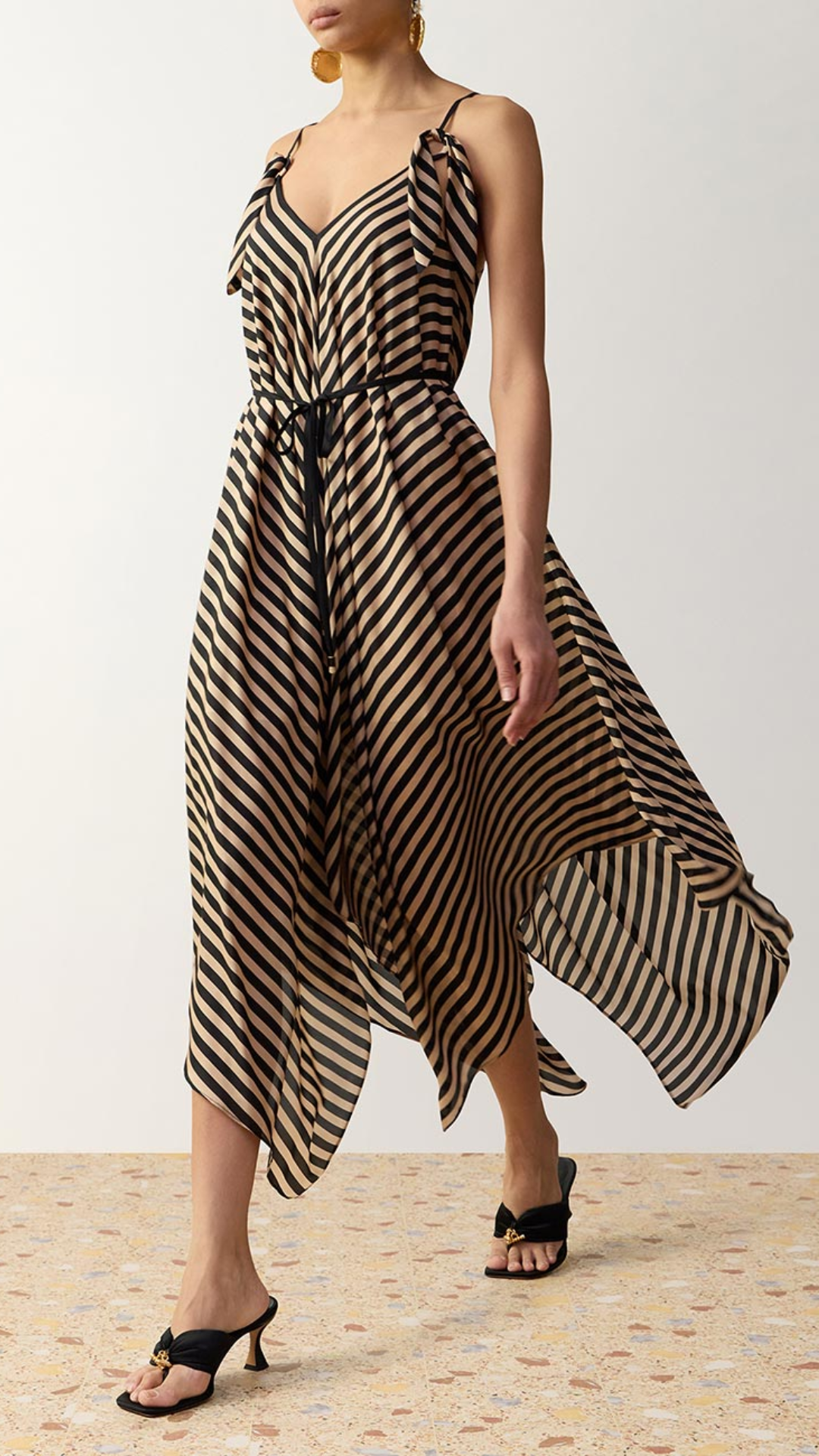 Zimmermann Fairlight Scarf Hem Midi Dress in Black/Beige
