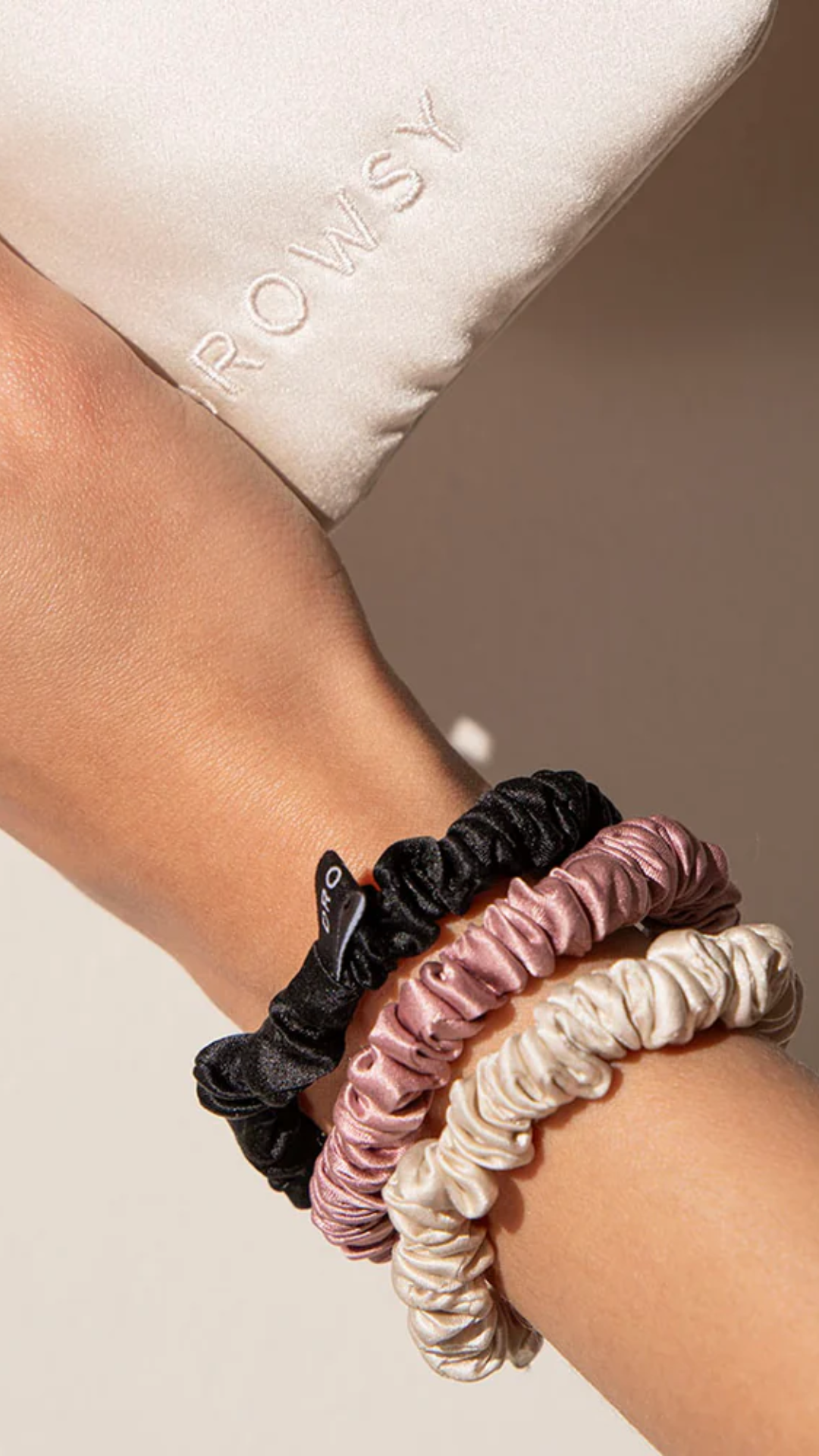 Drowsy Skinny Scrunchie Set in Rose, Dusty, & Black