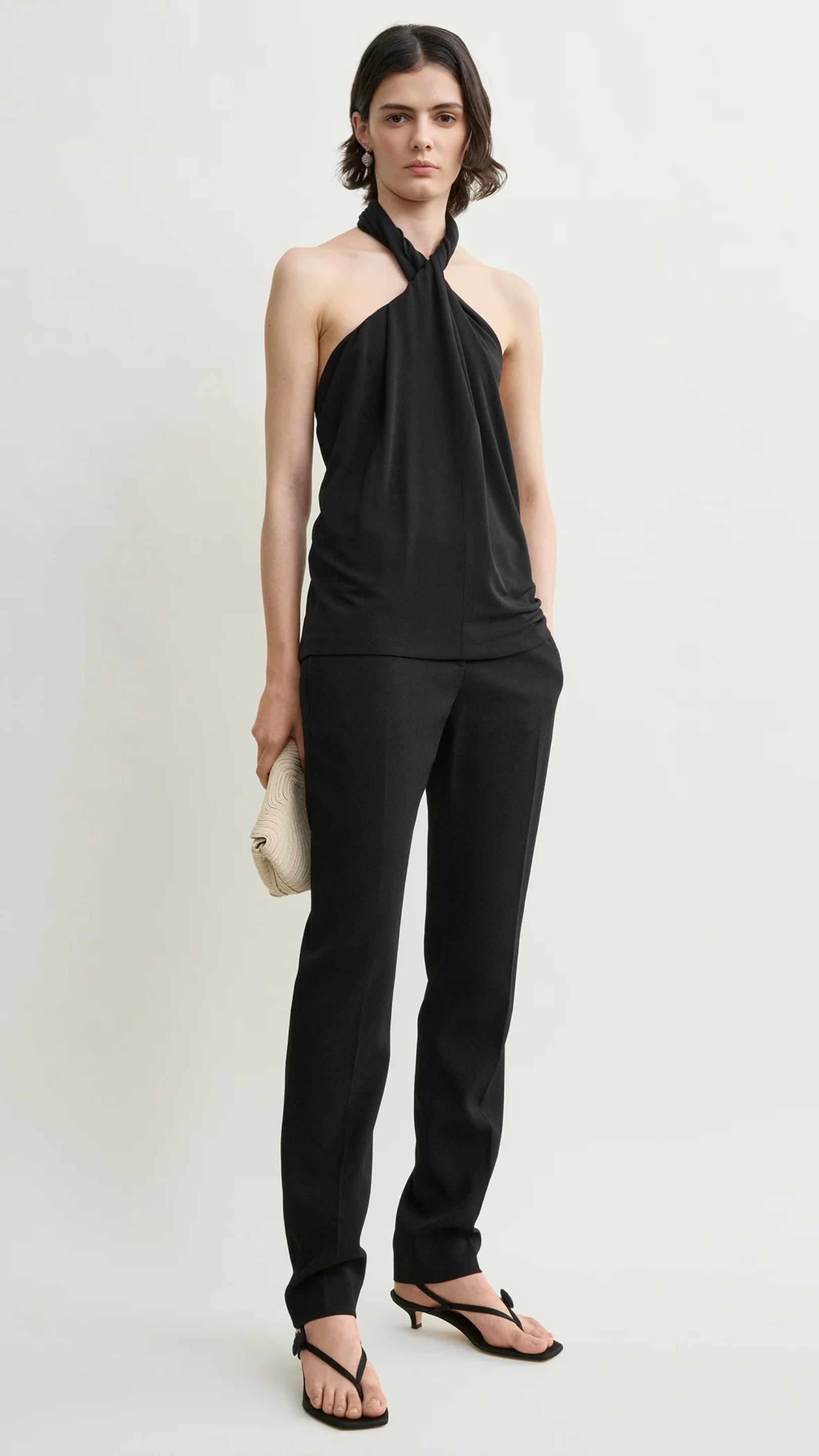 Toteme Twisted Jersey Halter Top in Black