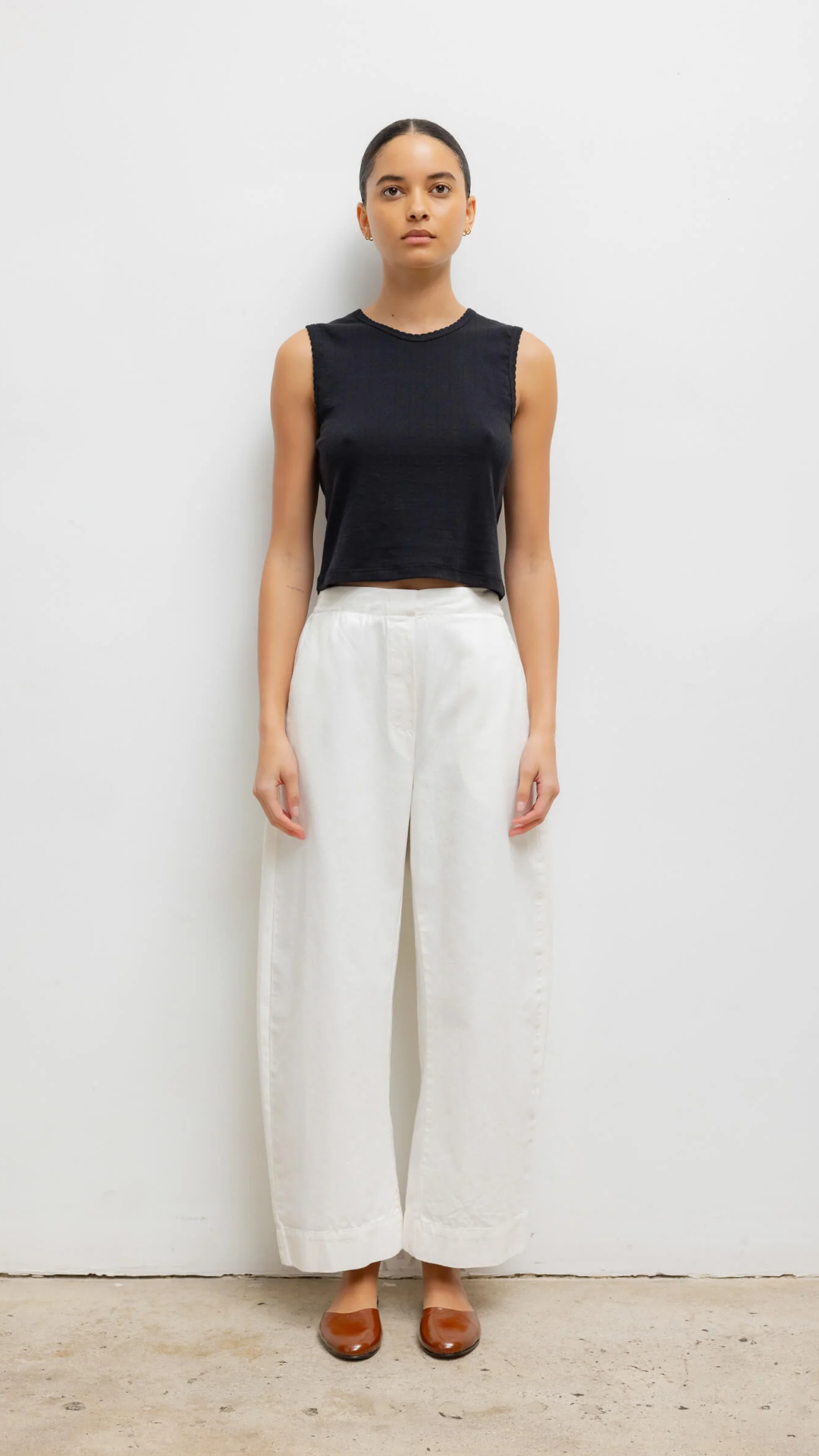 LESET Pointelle Sleeveless Crew in Black