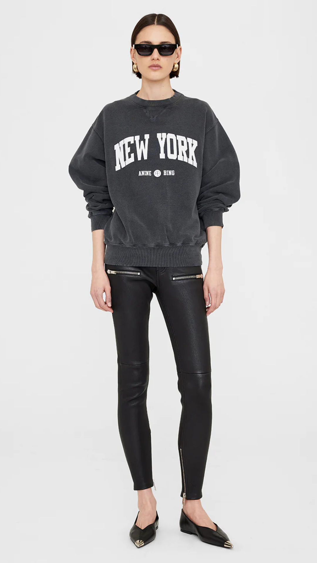 Anine Bing Ramona New York Sweatshirt in Washed Black