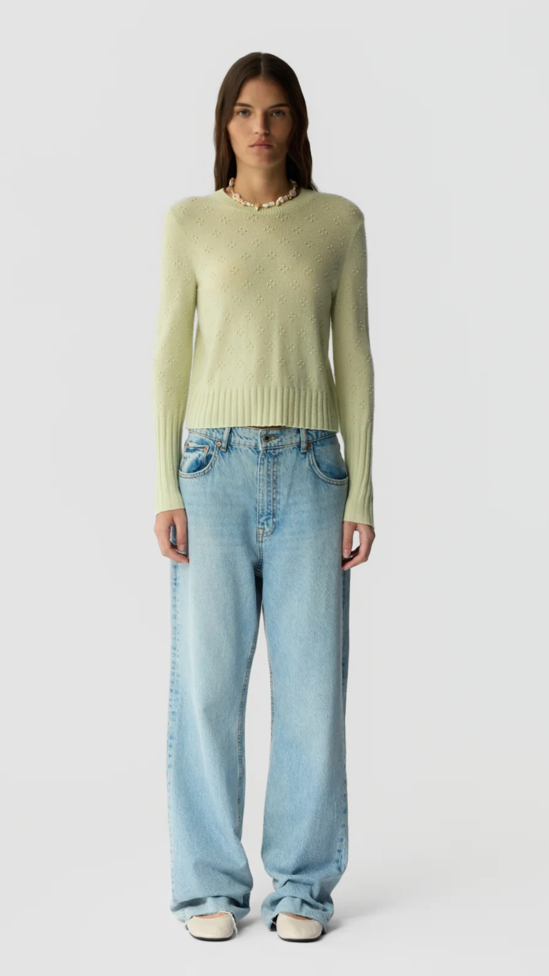 Guest In Residence Compass Shrunken Crew in Limewash