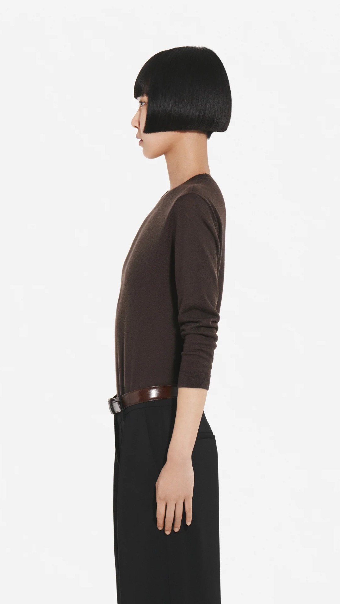 CO Long Sleeve Cashmere Sweater in Chocolate
