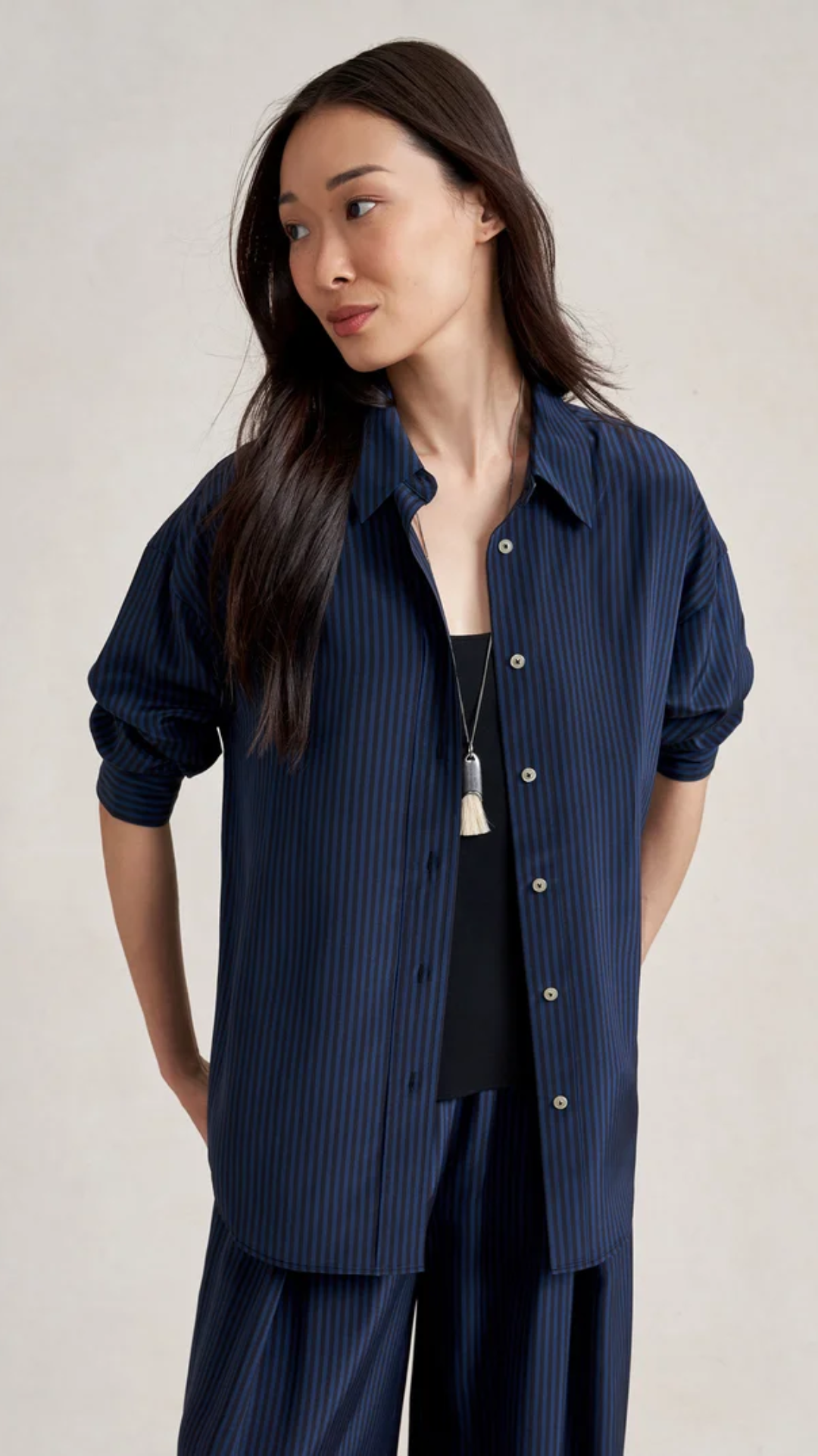 La Ligne Shelby Shirt in Navy Stripe