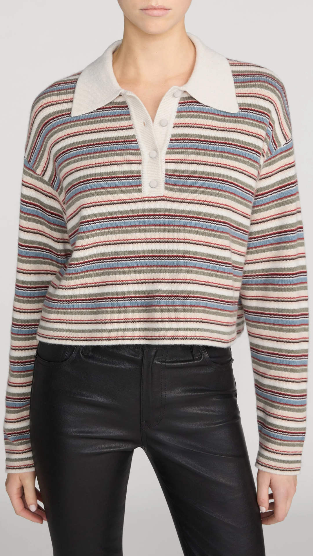 Frame The Quad Polo in Sky Blue Multi Stripe