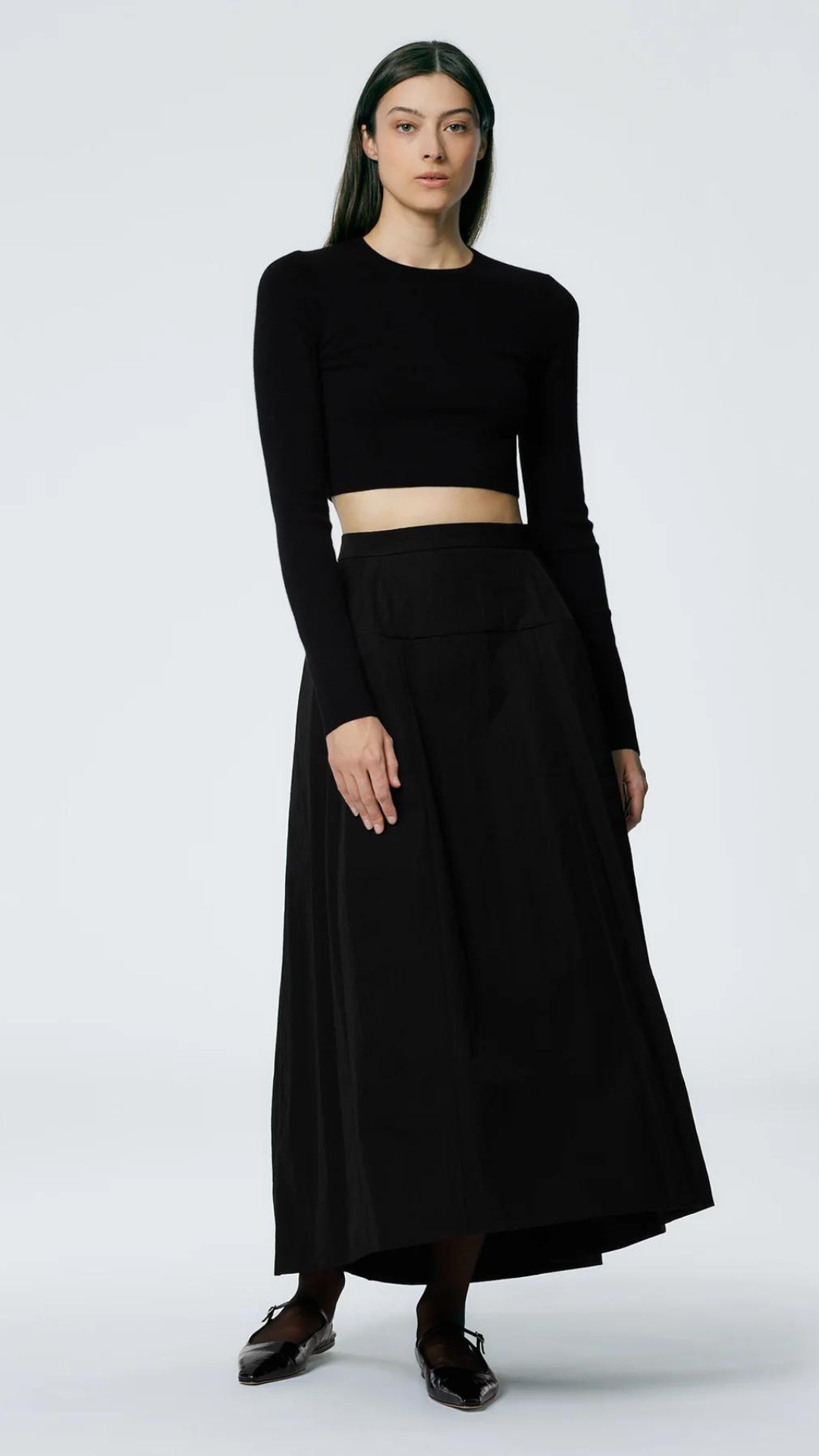 Tibi Double Faced Cashmere Mini Long Sleeve Cropped Pullover