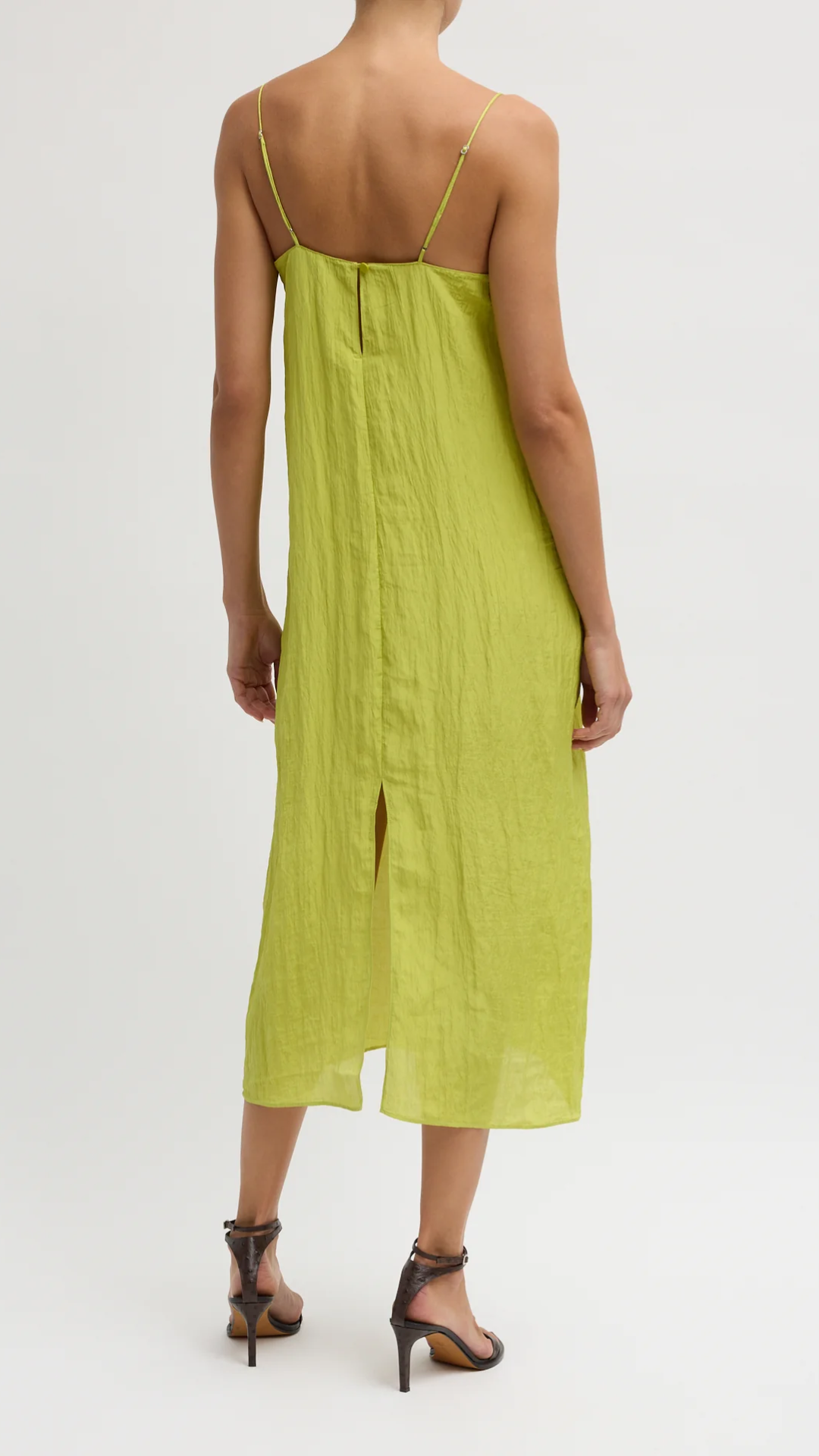Tibi The Crinkle Slip Dress in Pea Pod