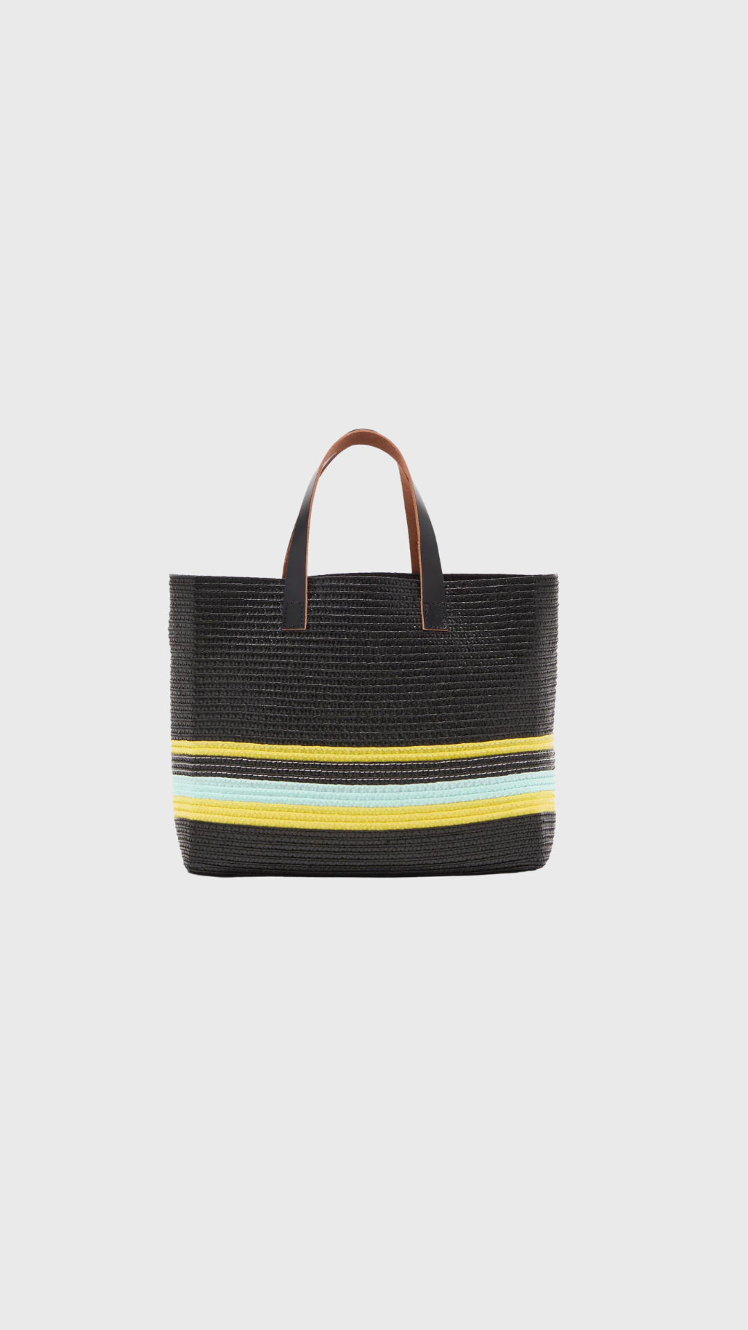 Plan C Small Synthetic Straw Shopper in Black