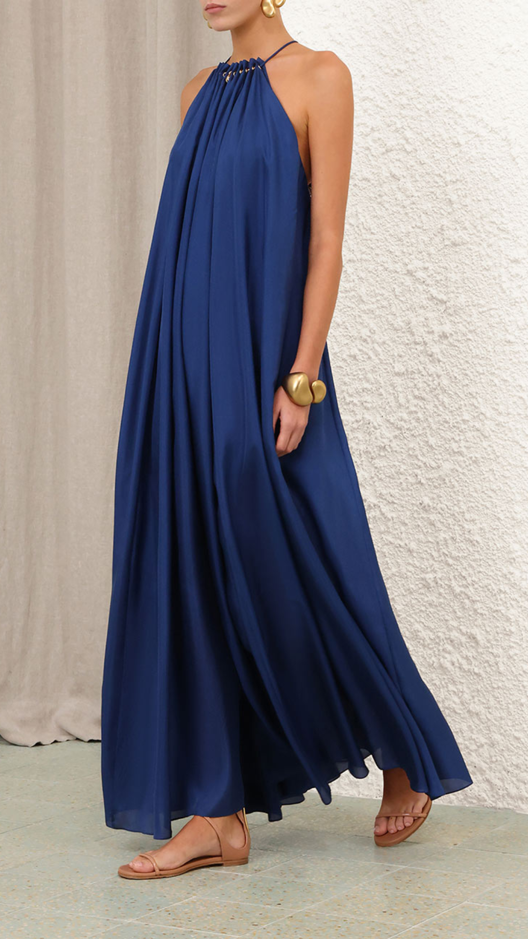 Zimmermann Aster Gathered Bead Maxi Dress in Dark Cobalt