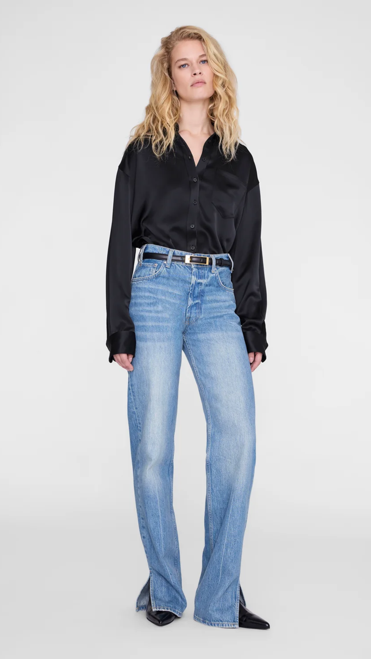 Anine Bing Scott Cropped Shirt in Black